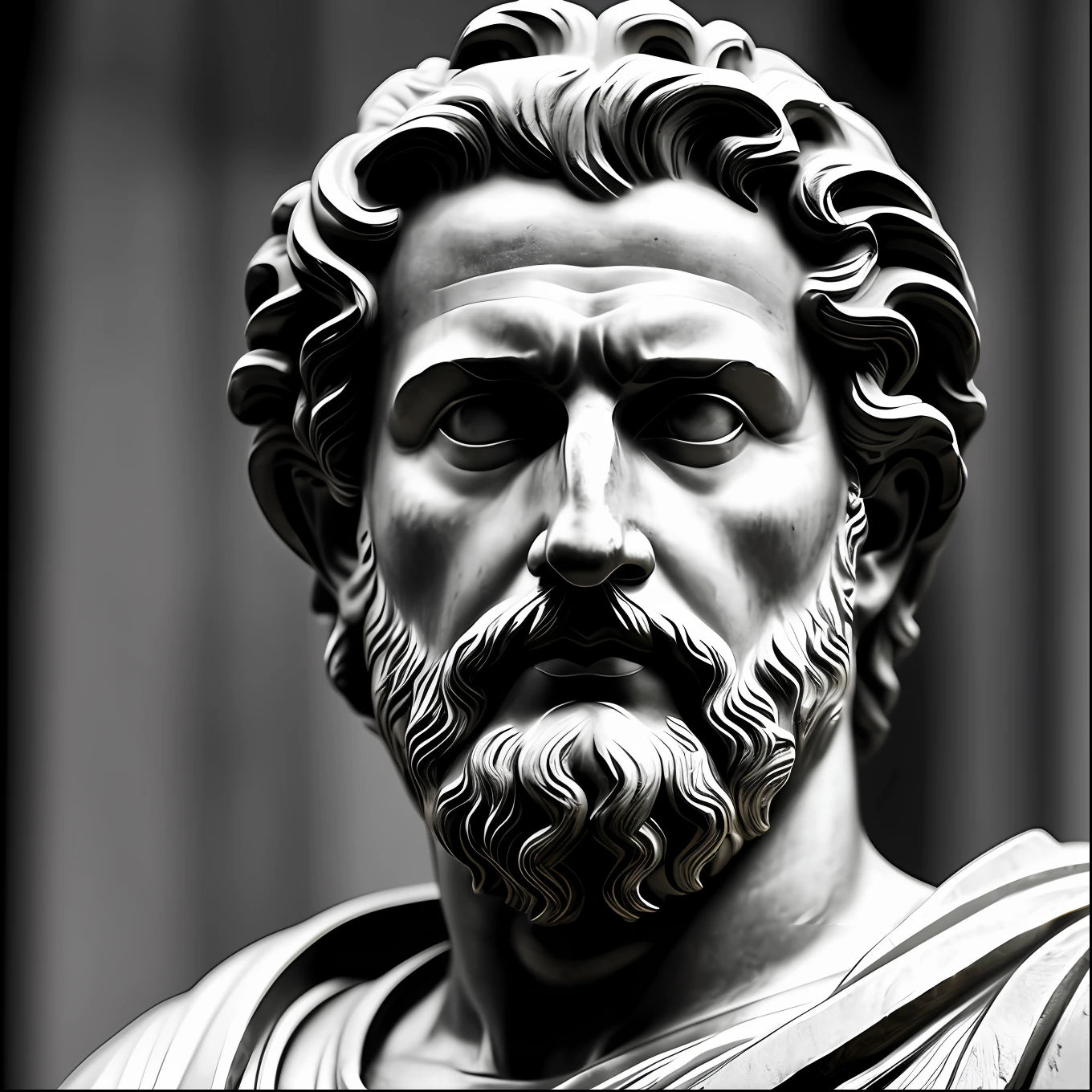 a portrait statue of the stoic Marcus Aurelius in black and white 4K, super realistic photographic wallpaper 1920x1080