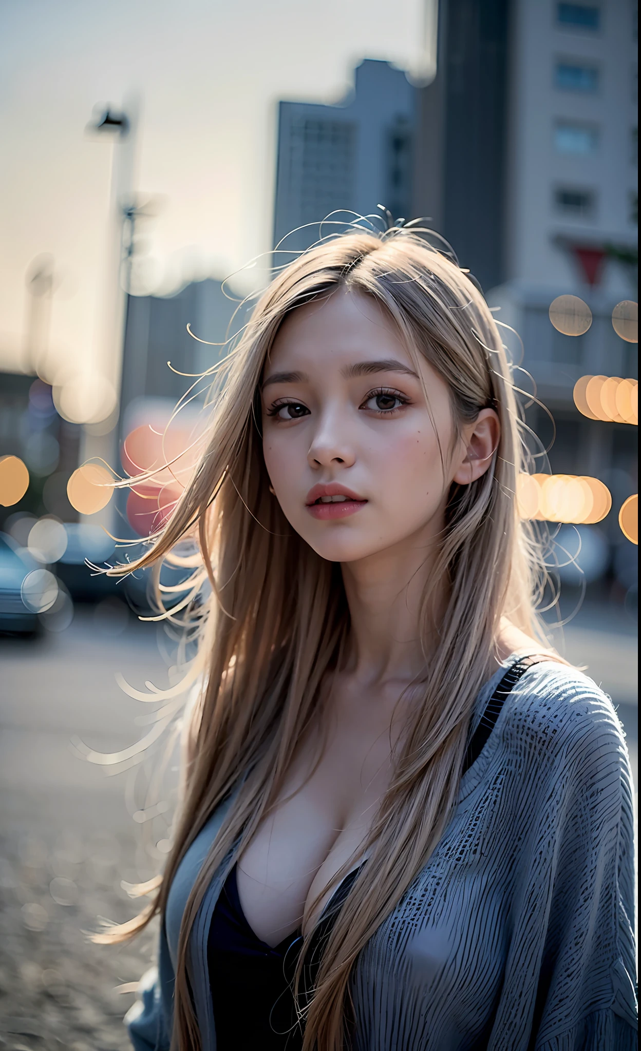 mix4, (8K, Raw photography, Top image quality, ​masterpiece: 1.45), (realisitic, Photorealsitic: 1.37), one girls, cute little, A city scape,Daytime,profetional lighting, photon maping, Radio City, physically-based renderingt, Gradient gray hair, Lustrous hair,  girl with, Casual clothing,Cute clothes, top quality photo, hight resolution, 1080p, (clearface), (Detailed face description), (Detailed hand description), (​masterpiece), (Exquisite CG), extreme light and shadows, dishevled hair, ​masterpiece, lush detail, (Fine facial features), (top quality photo), (​masterpiece), (A detailed eye), Look in front of you, Fine clavicle, large full breasts,((sideboob barbosa)),(underboob),,piercings,cleavage of the breast,