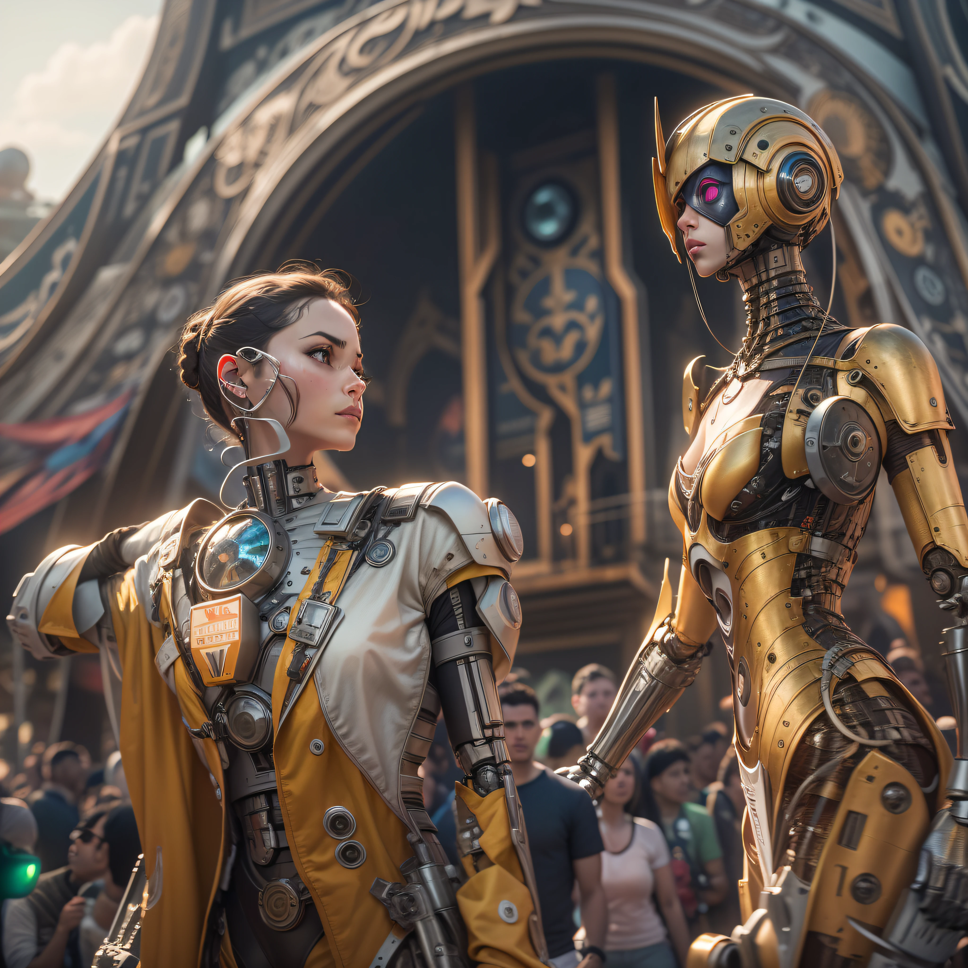 basado_en_la_pelicula_tomorrowland__mujer_cyborg__mitad_robot_en_tomorrowlan_observando_los_inmensos_edificios_de_fantasia_color_plata__oro.