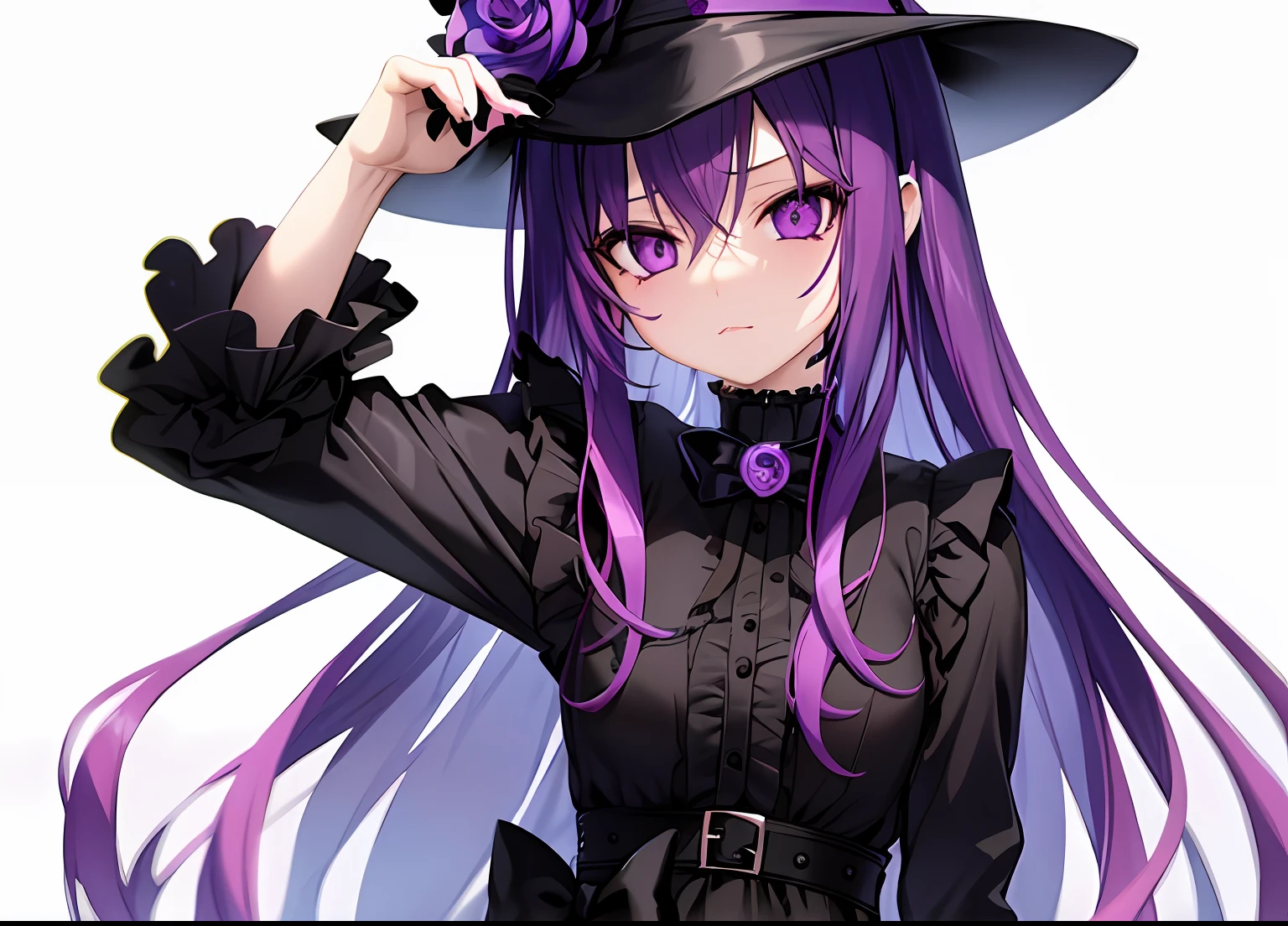 Sad cute goth anime girl long purple hair purple eyes stylish goth fatshion