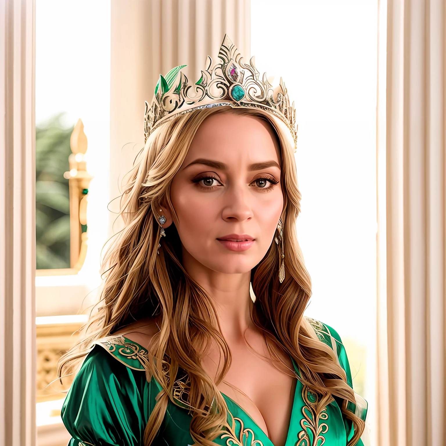 Mulher usando um vestido branco com uma vela ao fundo, Retrato de Emily Blunt como rainha, princesa feminina bonita, princesa medieval, retrato da princesa, princesa bonita, Retrato da princesa, beautiful elven princess, uma bela imperatriz fantasia, Retrato de uma rainha elfa, rainha bonita, Rainha elfa bonita e elegante, ((uma bela imperatriz fantasia))