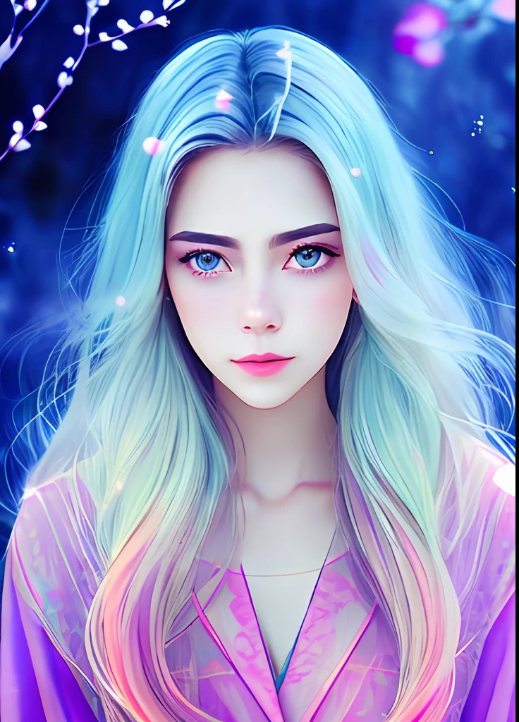 Beautuful Women、Bright design、PastelColors、the wind、Ink dripping、autumn lights、shinny skin、the pose、full body Esbian、stele、silber hair
