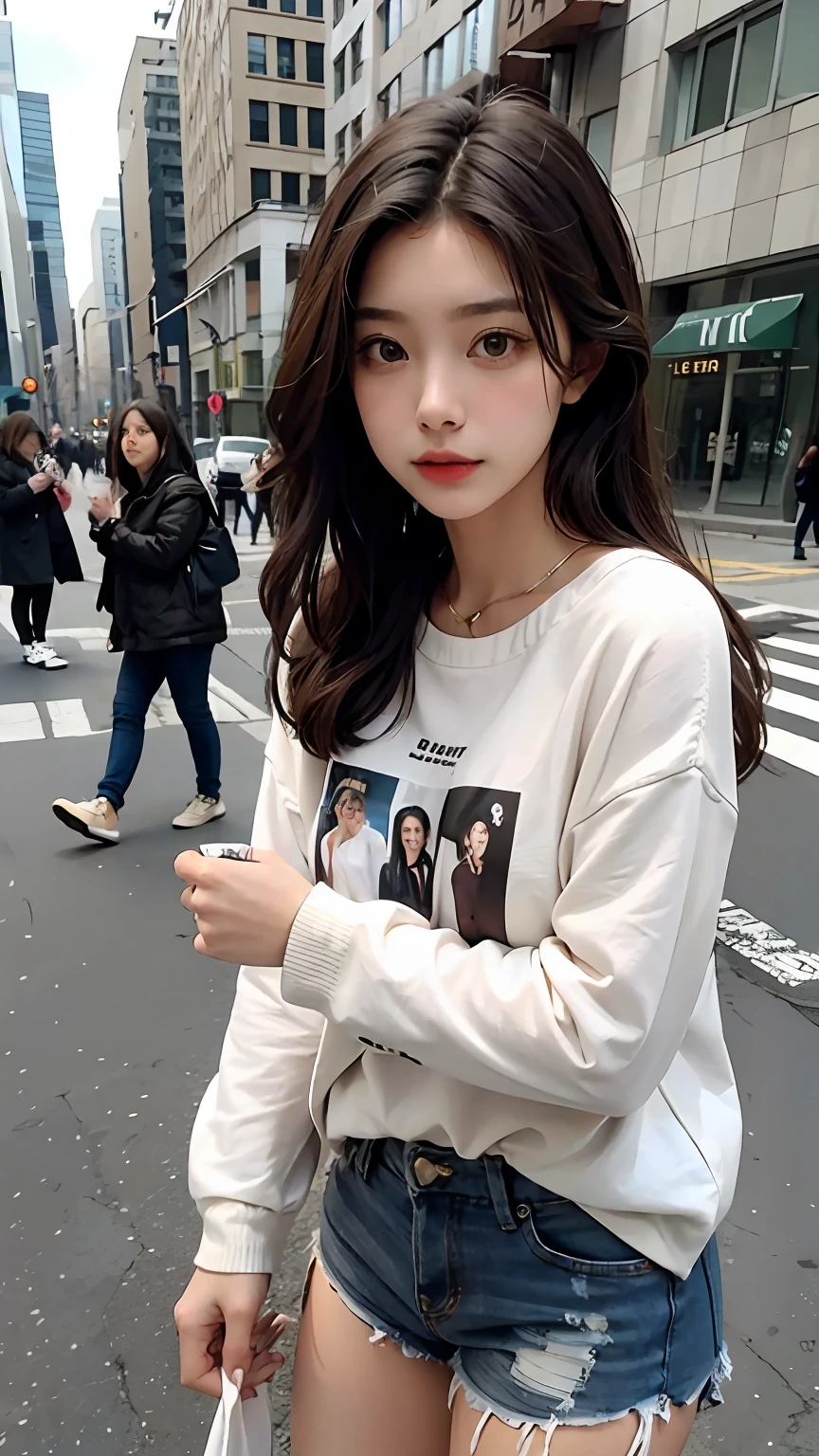Beutiful women，In the middle of the street，Short clothes，adolable