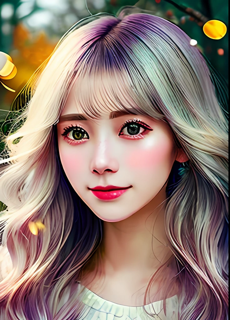 Beautuful Women、Bright design、PastelColors、the wind、Ink dripping、autumn lights、shinny skin、the pose、full body Esbian、stele、silber hair、8k wallpaper