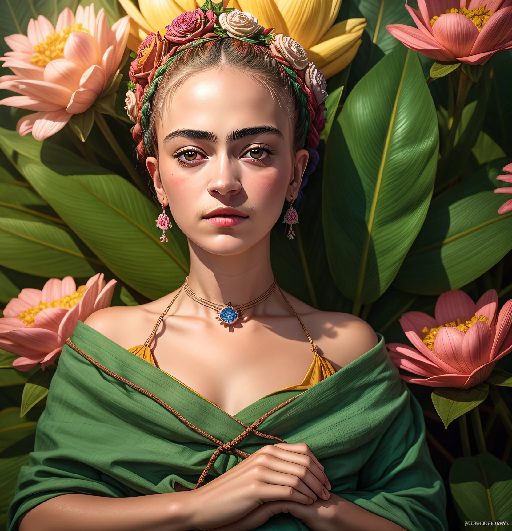 "uma foto de uma flor deslumbrante no estilo de Frida Kahlo"