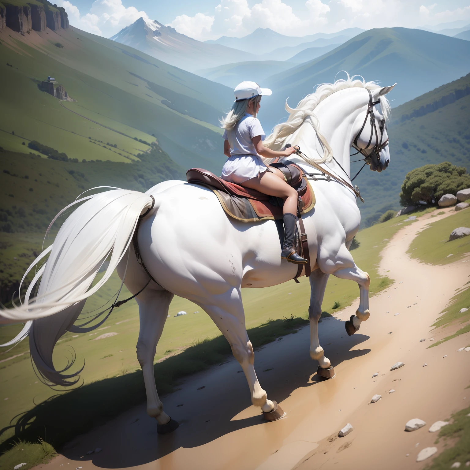 Pegasus Horse (white), Fly gracefully on Mount Krailas, There's a Kinnaree girl bathing at the foot of the mountain.