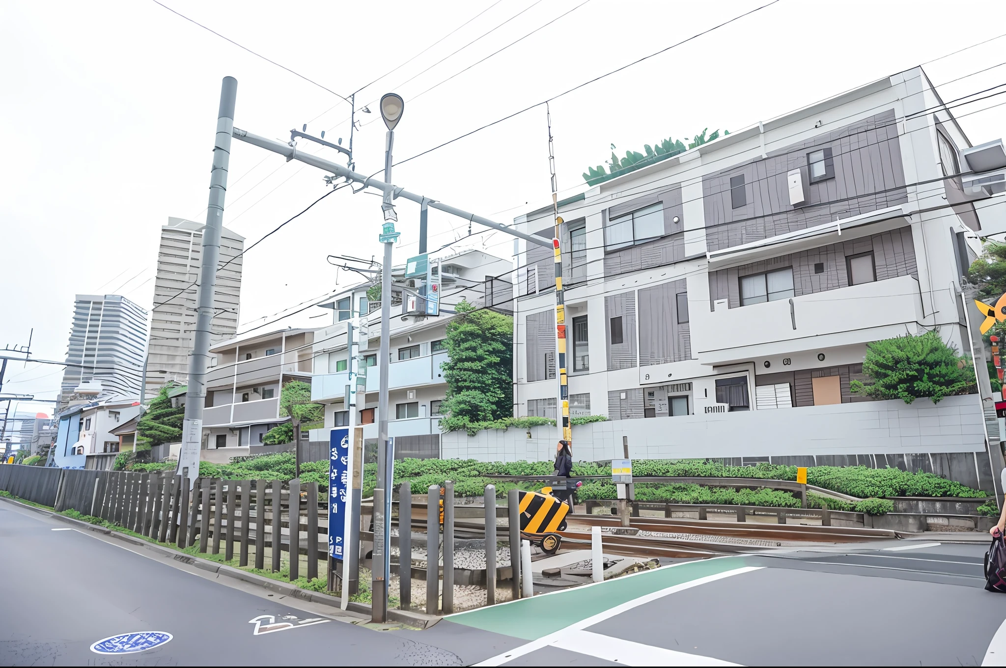 there is a woman walking down the street with a suitcase, Residential area, taken with sigma 2 0 mm f 1. 4, 2 4 mm iso 8 0 0, taken with canon 8 0 d, 2 4 mm iso 8 0 0 color, japanese neighborhood, photo taken with sony a7r, streetview, photograph taken in 2 0 2 0