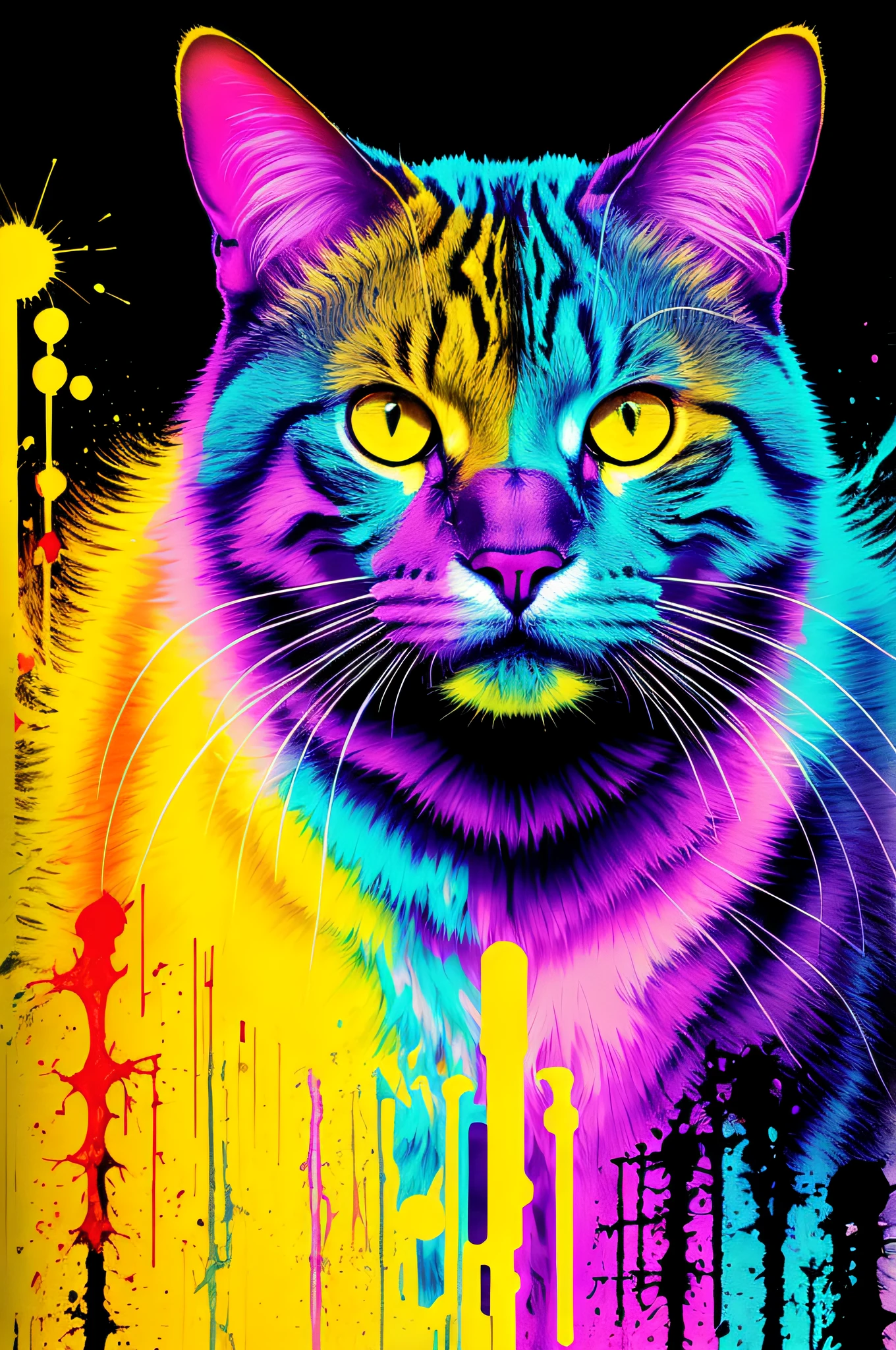 technicolor, vibrant, Chemical Cat, radioactive glow, Biohazard, abstract art by Petros Afshar, oversaturated