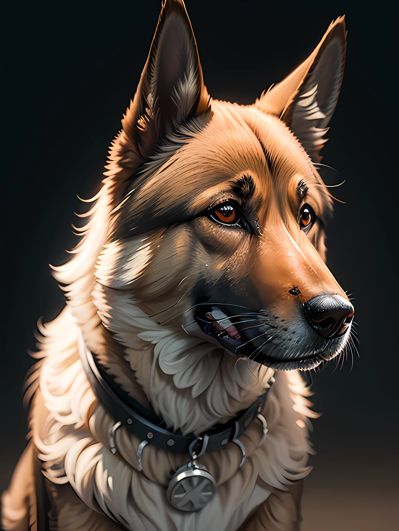 German Shepherd dog, detalhes altamente intrincados,pequenos detalhes insanos, ((Autorretrato frontal)), 8k UHD, DSLR, grain of film, pintura fotorrealista Fujifilm XT3 arte midjourney,