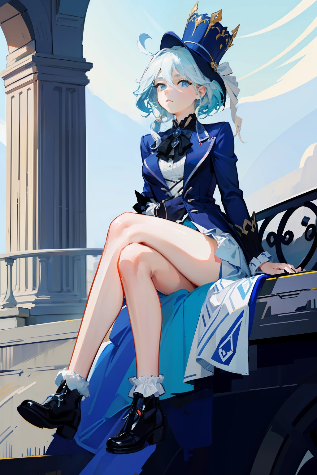 (masterpiece),best quality, expressive eyes, perfect face,w sitting, w sitting on ground, legs on ground, 1girl,
big breast, H-cup, good breast,Focalors, crossing arms, beautiful, gorgeous