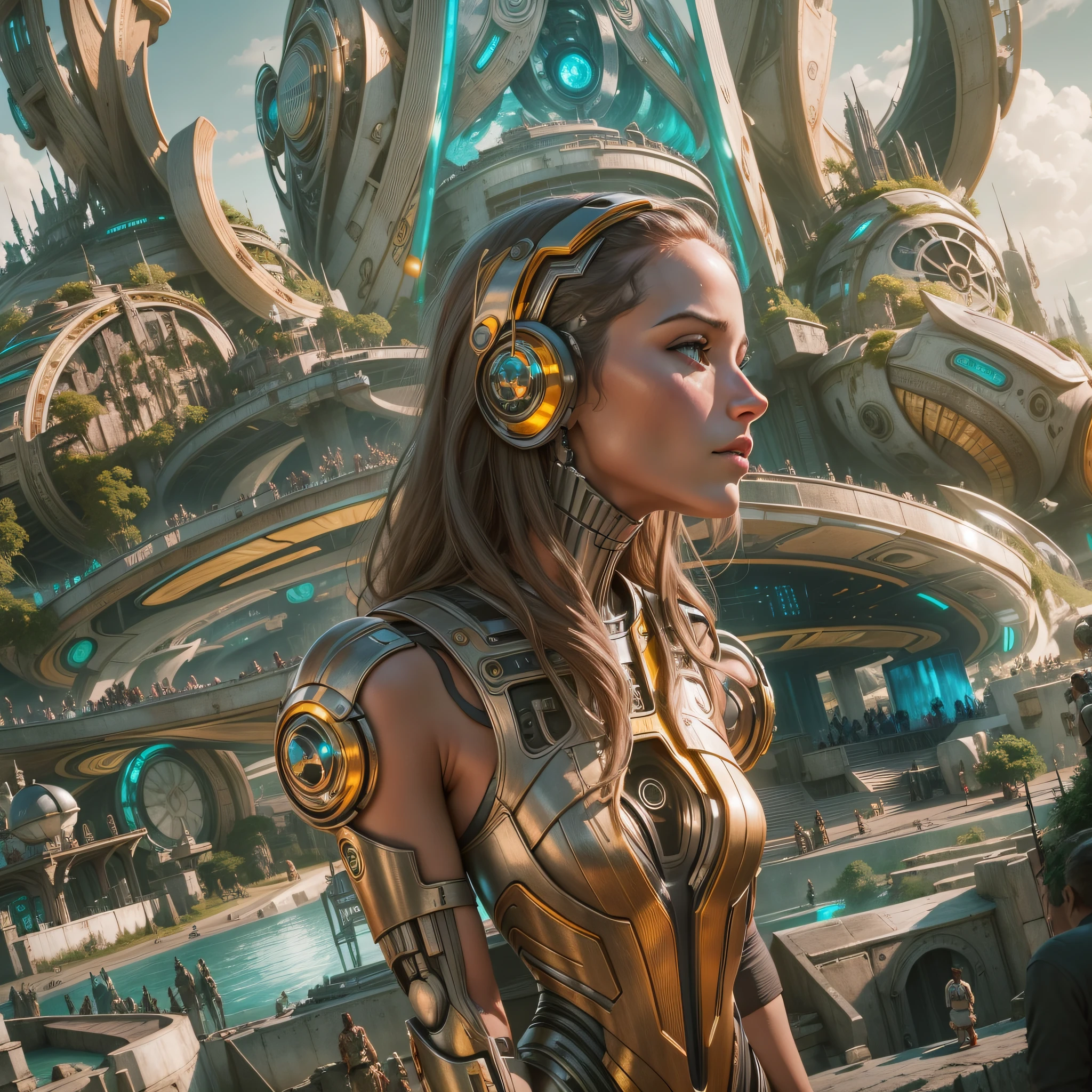 basado_en_la_pelicula_tomorrowland__mujer_cyborg__mitad_robot_en_tomorrowlan_observando_los_inmensos_edificios_de_fantasia_color_plata__oro.