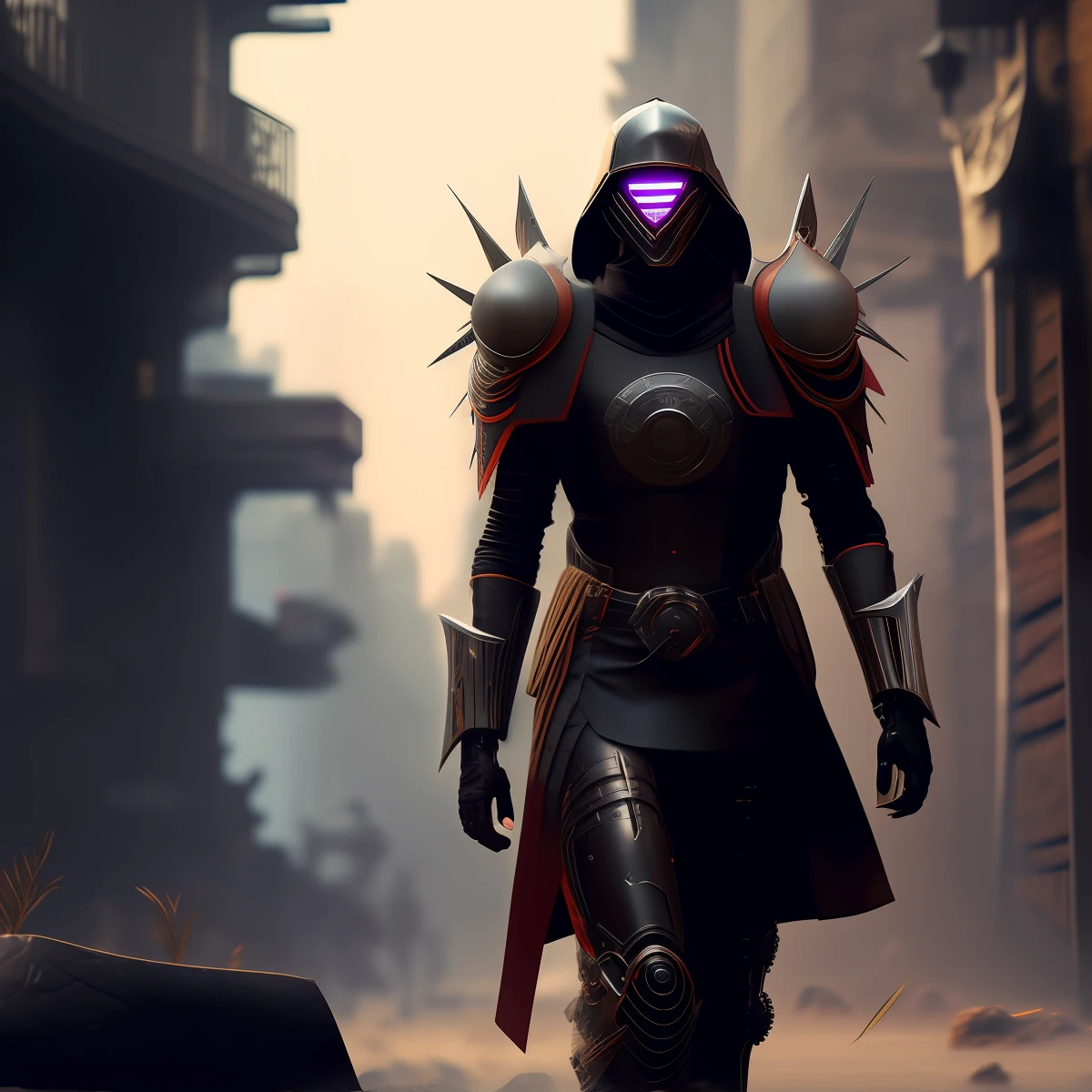 cavaleiro medieval, futurista, perfeito, 4k, Ultra realista, Foto realista, Cyberpunk, Futuristic helmet of hostile scenery, armadura de ferro cyberpunk, detalhado, Kylo ren style mask, detalhado, cheio de detalhes.