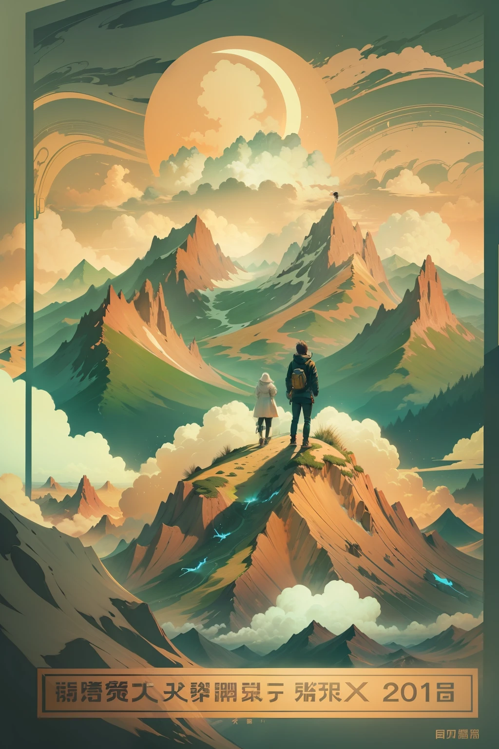 Create a banner for your YouTube channel on the theme of motivation and personal development。The design is with a person standing on the top of a mountain.、Features a glowing key held by the person。Mountaintops lead to success and achievement、The person is an individual々Travel and challenge、The key symbolizes answer and release。Overall warm、Create a positive and motivating vibe。