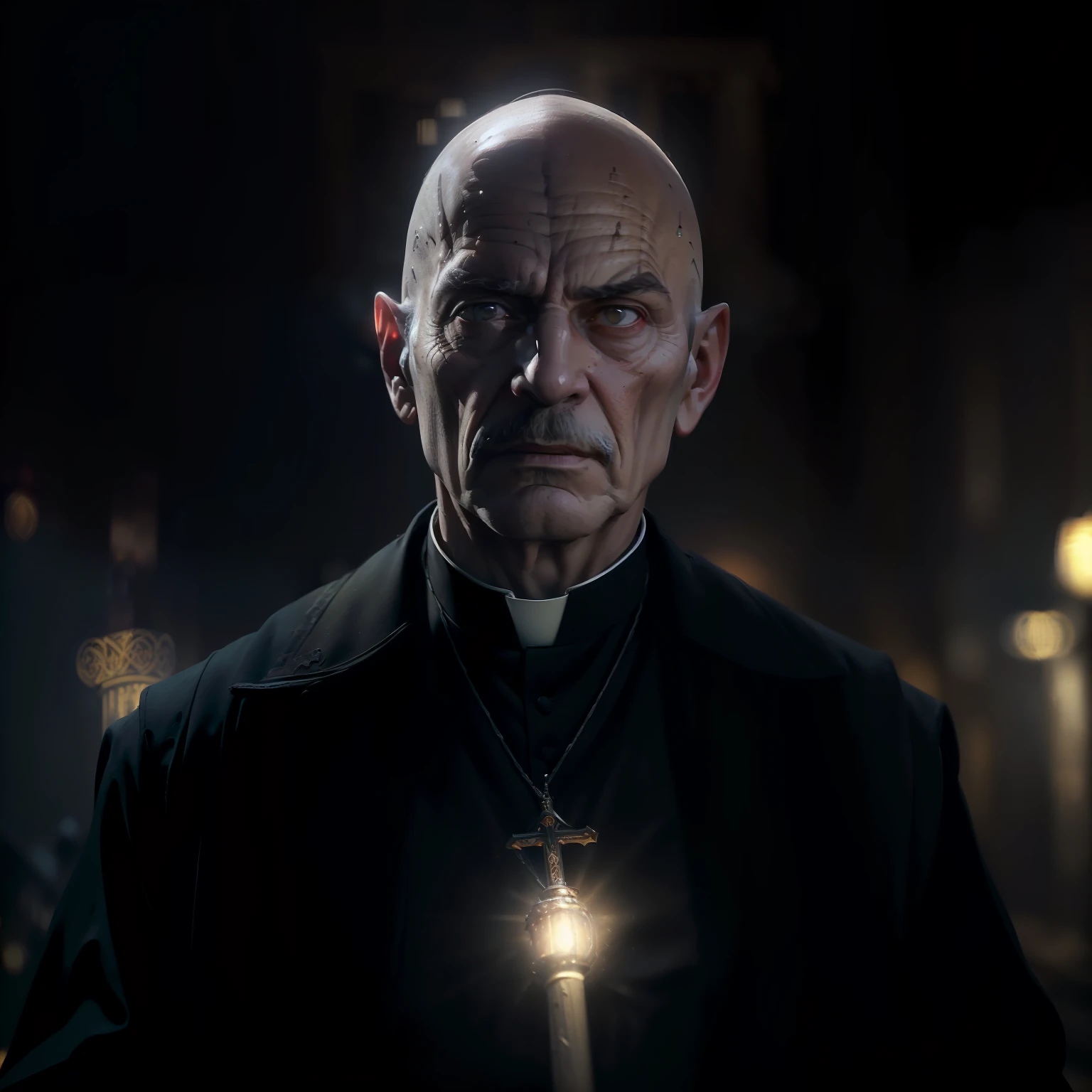 (
(Character: one italian man, 70 years old, exorcist, serious face,bald),(sfw:1.3)
(Clothing: Priest's vest, holding a holy symbols)
(Pose: upper body shot:1.7, dynamic pose)
(blurry, intense urban lights in background, black color scheme:1.3)
(Style: ((masterpiece:1.5)), (face detailed), photo-realistic:1.3, hyperrealistic, film grain, realistic lighting)