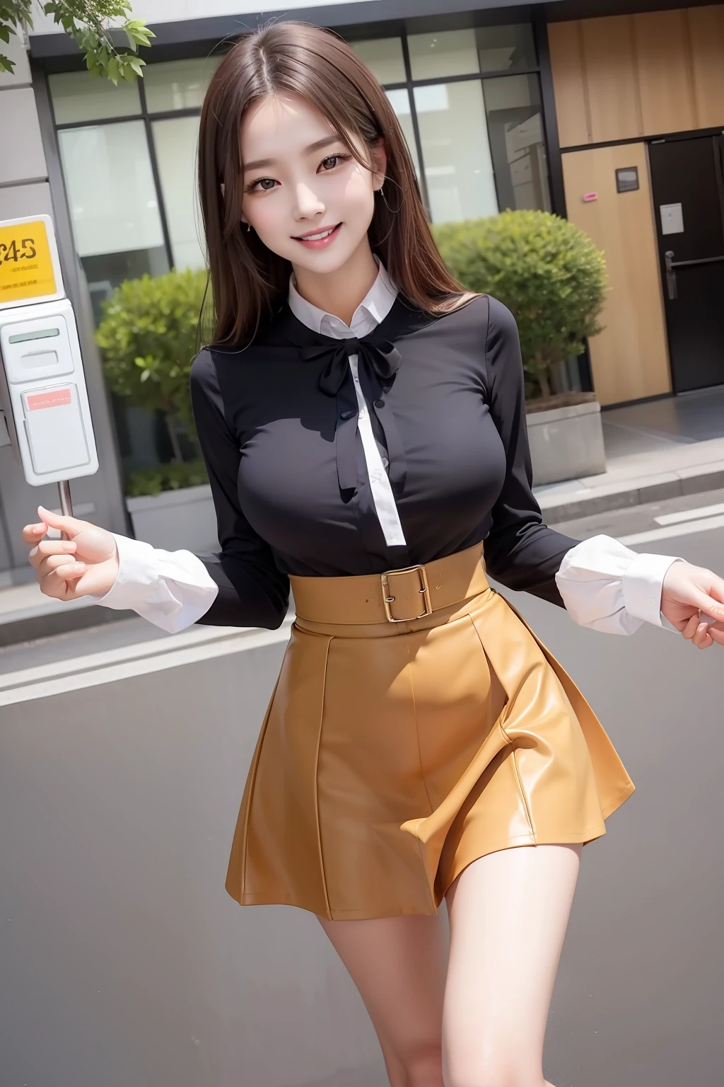 Top image quality、hight resolution、A detailed face、Beautiful Women in Perfect Style、affectionate smile、pleatedskirt、tight skirts、a miniskirt、long skirt、big breasts thin waist、slim legs