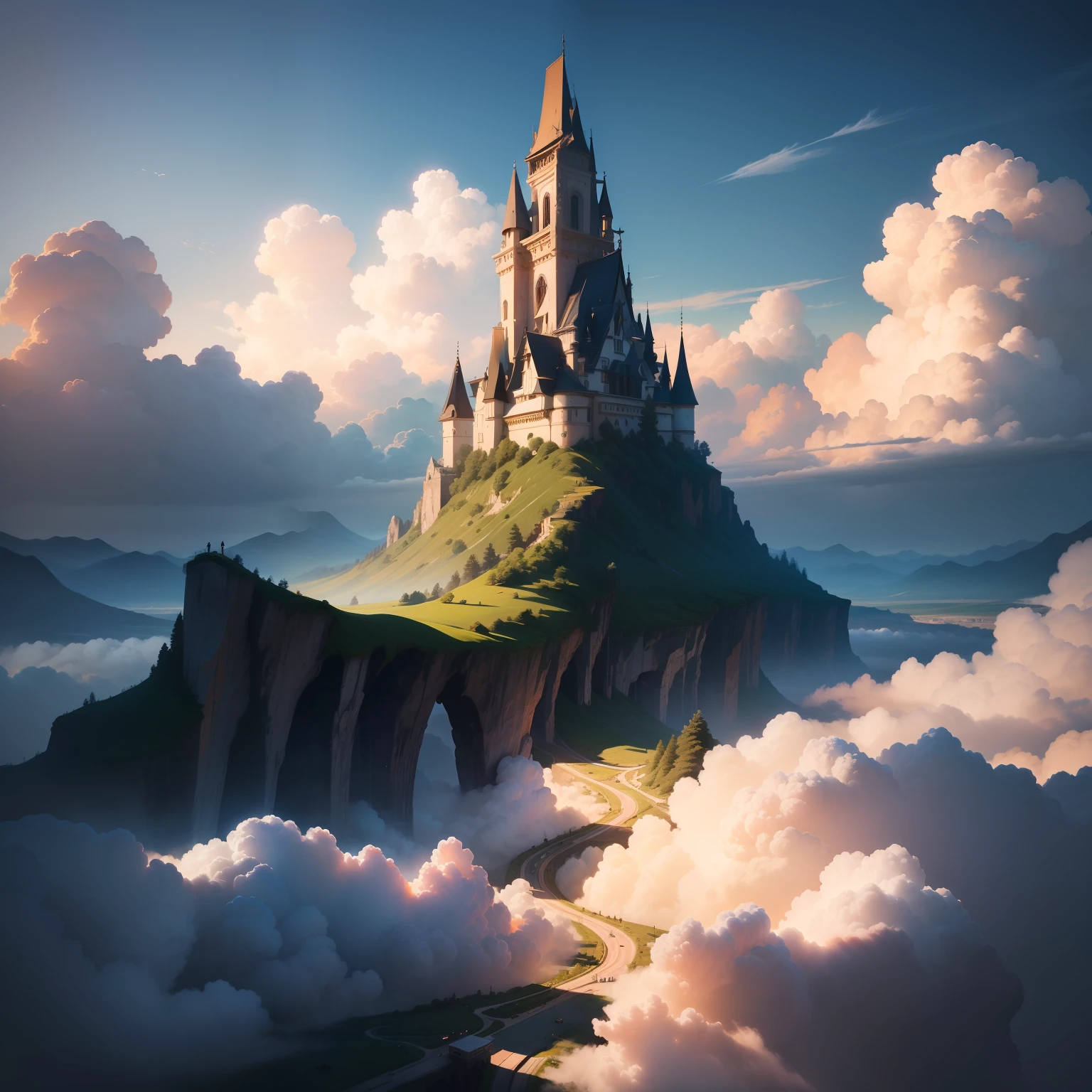​masterpiece, top-quality, (extremely detailed CG unified 8k wallpaper) (top-quality), (The best illustrations), (best shade)、Super Meticulous, blue-sky、Variety of clouds、Wonderfully beautiful、Somewhere nostalgic、Including a little twilight