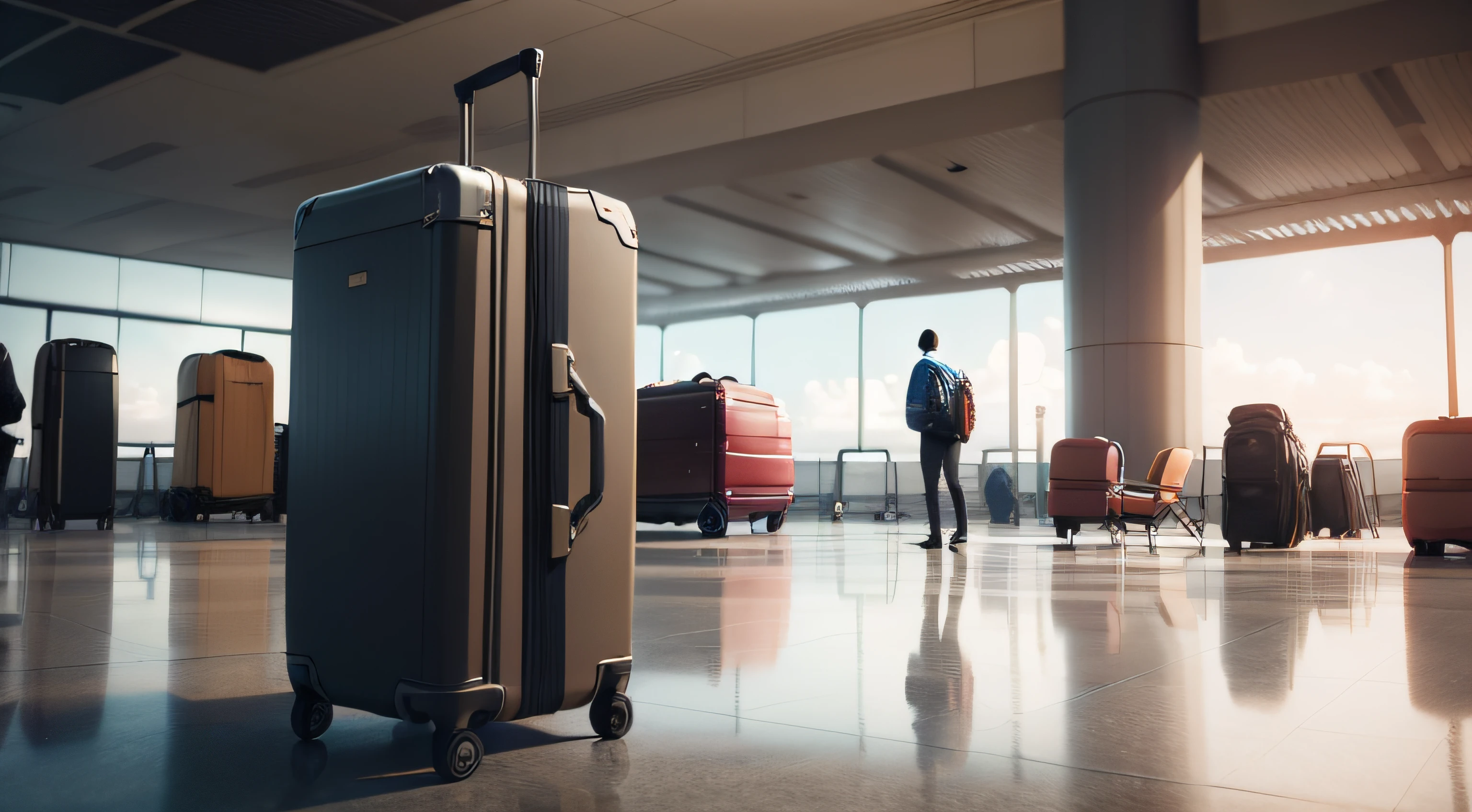 Suitcases at the airport. Concept de voyage. Rendu 3D.