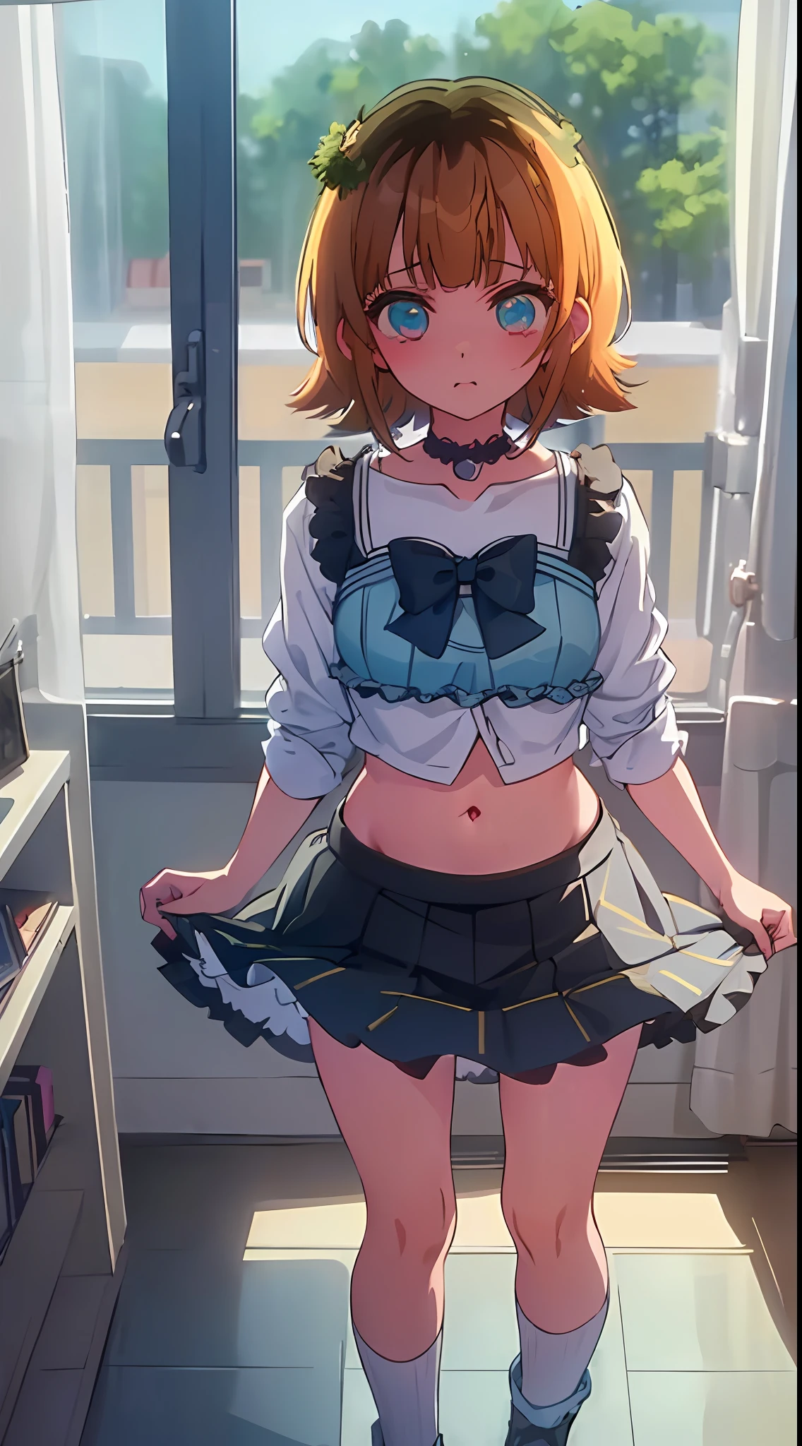 Full Body, Full Body Illustration, Best Illustration, , (((Best Quality)), ((Masterpiece)), (Details: 1.4), Anatomical, Award-winning concept art, Beautiful, fine details, portraits, Look at the Viewer, ((Show Full Body)), 1 Girl, Full Body, Solo, 3 Years Old, ld Actor, Golden and Brown Hair, Short Hair, Blue and Pink Eyes, Big Eyes, Vine Peta, Cute Ruffled Underwear, Panties, Skirt, White panties, Wet, Shirt, Wet clothes, Skirt lift, Blush, Classroom, Navel out, Clothes lift,Simple background, Lift yourself, Show bra, Idol fashion, Ruffles, Look away, Short sleeves, Loli, Skinny, Elementary school, Lmovie, Loli, Child, cute, Young, Juvenile, Young appearance, , Fantastic visual depiction, Professional effects, beautiful girl, petite girl, clothes are sheer, uneveabsurd,