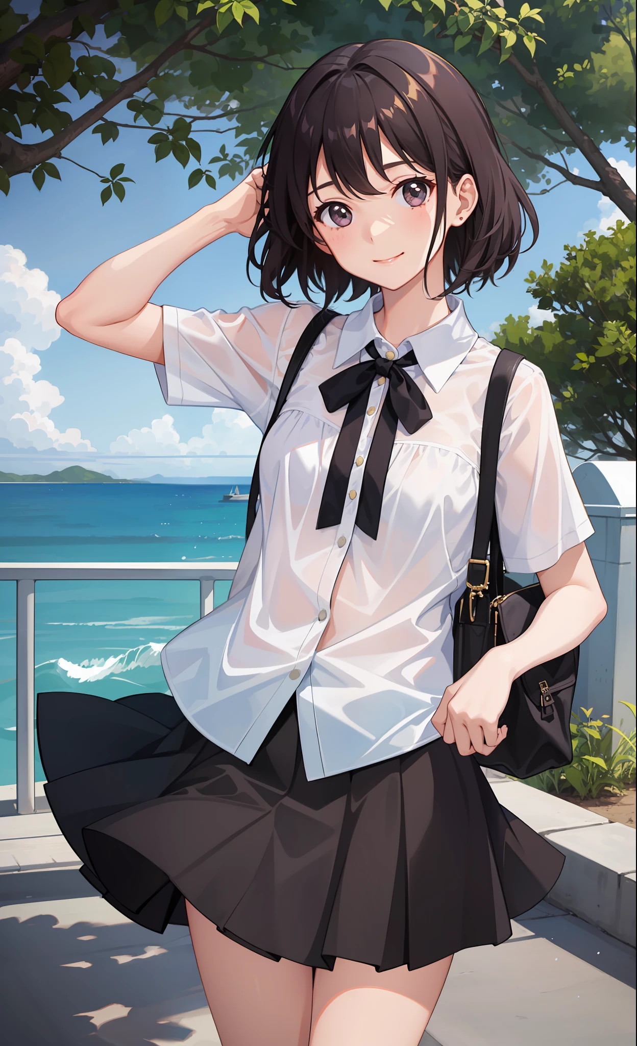 1girl in、A smile、The shirt、Blouse、skirt by the、(small tits)Chilarism、movement、summer clothing、