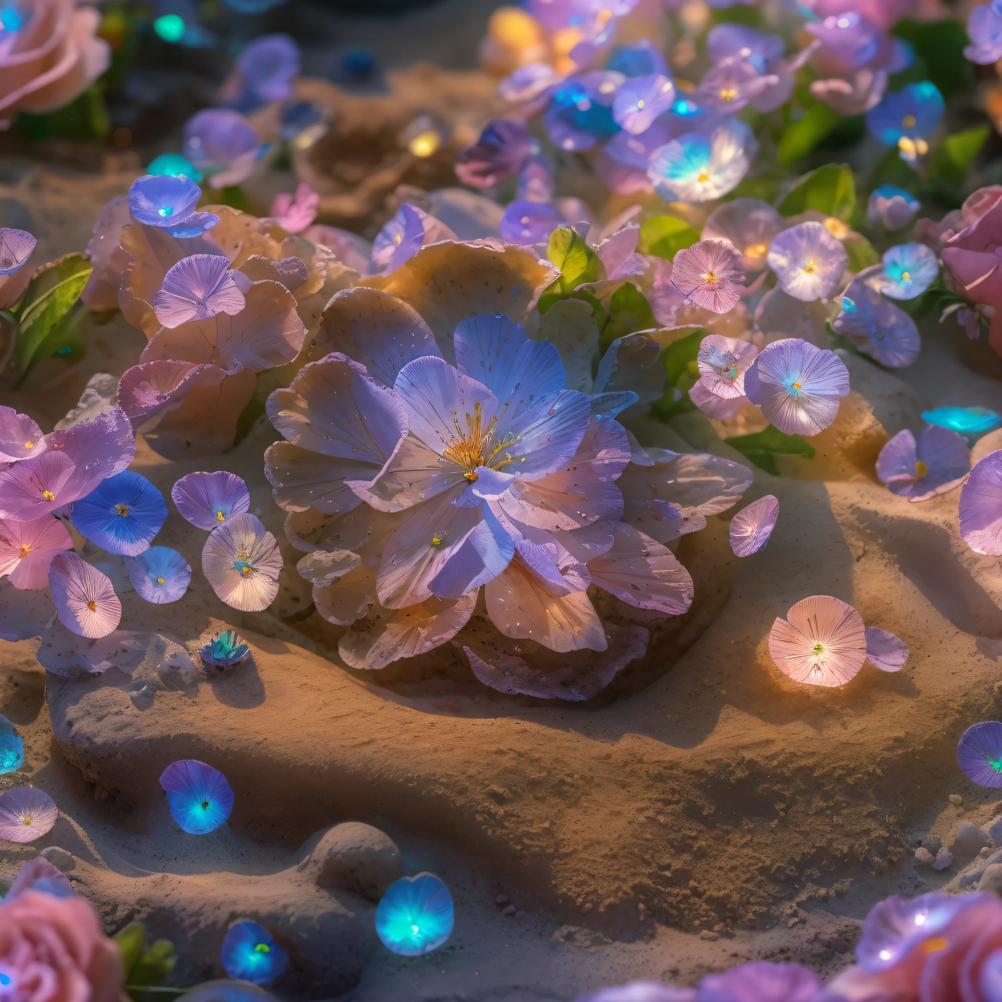 big bonfire, gorgeous beach, fantasy inside, roses, steam, sunset, hotsprings, masterpiece, best quality, ultra high res, RAW, beautiful beach view, Mirleft, splashing rainbows, waves crashing, sand, foam, opalescent, (Photoluminescence water), bioluminescence, opal gems, agates, ((floating flowers)), clear, Cinematic RAW photo, hyper real photo, ultrarealistic, 8k uhd, dslr, soft lighting, high quality, film grain, Fujifilm XT3, photographed on a Kodak Retina II Sanyo Xacti VPC-CA6, 50mm lens, Wide Angle, HDR, hyper-realistic, colorgraded, volumetric lighting, [volumetric fog, moist], shallow depth of field, reflections, photo, (sparkling), glistening, (iridescent), glimmering, clear, shimmering, mystical, enchanting, glittering, Morocco, exotic, (masterpiece) (best quality) (detailed) (8k) (HDR) (wallpaper) (cinematic lighting) (sharp focus) (intricate), romantic, celestial
