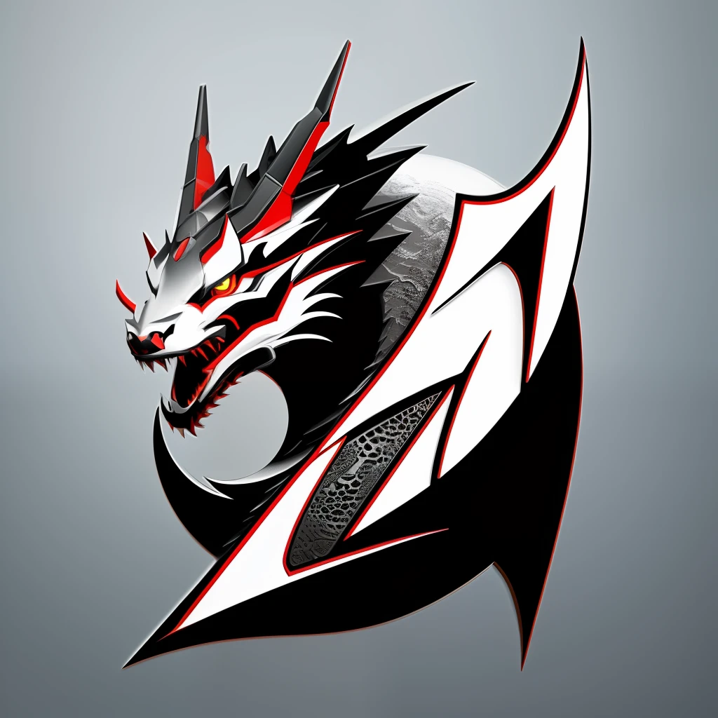 There is a dragon head with a red and black tail, Logotipo 3D, Alduin, impressionante estilo de arte detalhado, 2 d logo, elegant dragon head, dragon in the background, sharp cyborg dragon head, Design draconiano, arte no estilo de z.em. Gu, cyborg dragon portrait, art of dragon, Logotipo esportivo, sharp sleek cyborg dragon head