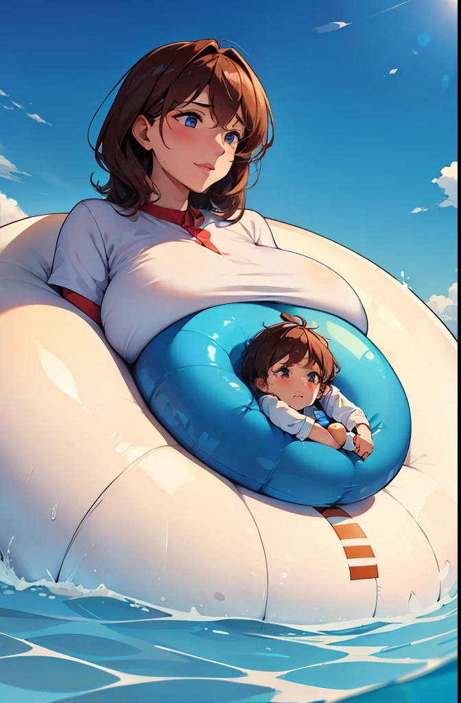 mother becomes inflatable at the request of the child and the son asks the mother if she can absorb the water and begins to grow