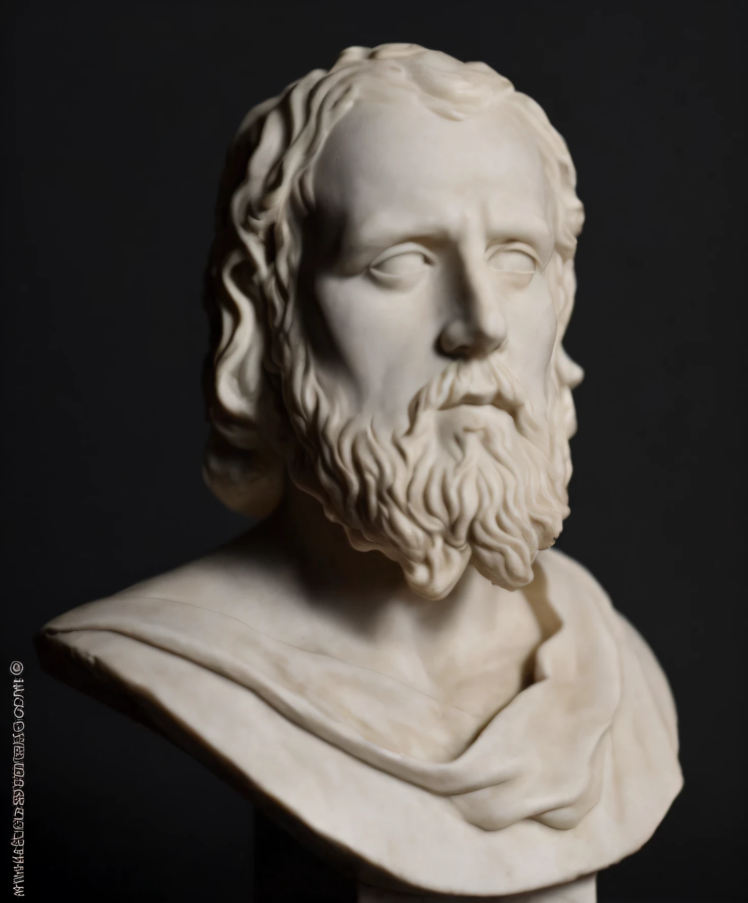 a close up of a statue of a man with a beard, Retrato Zeus, inspired by Theophanes, o grego, marble bust, theophanes, Retrato do busto, busto do retrato, classical marble sculpture, retrato do busto, inspirado em Boleslaw Cybis, rosto estoico, cinematic bust portrait, portrait of aristotle, Retrato de Zeus, marble sculptures