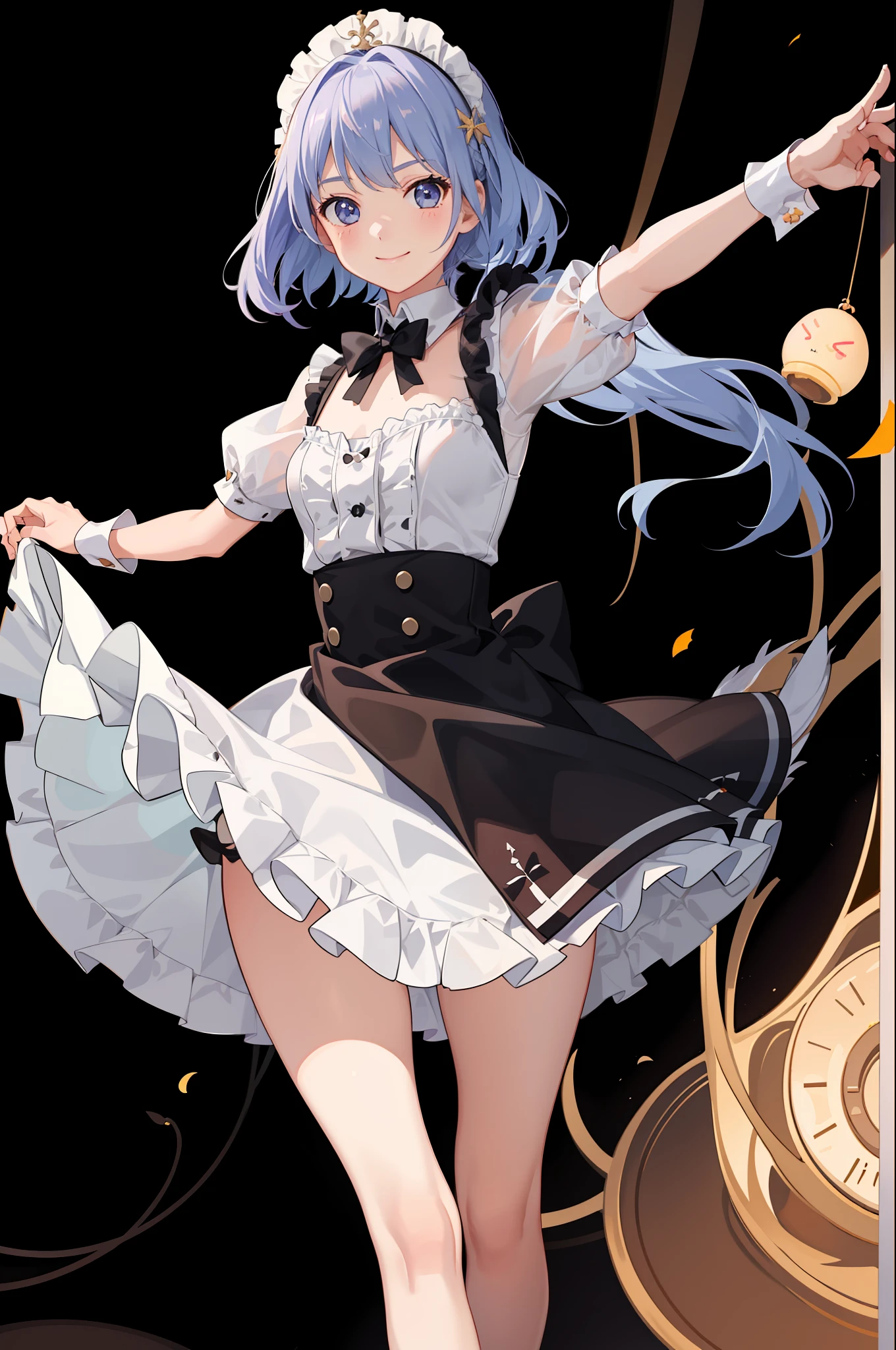 1girl in、A smile、A delightful、skirt by the、(small tits)Chilarism、doress、pinafore,,,,,,、Maids,,,,,,,,、hair adornments、movement、
