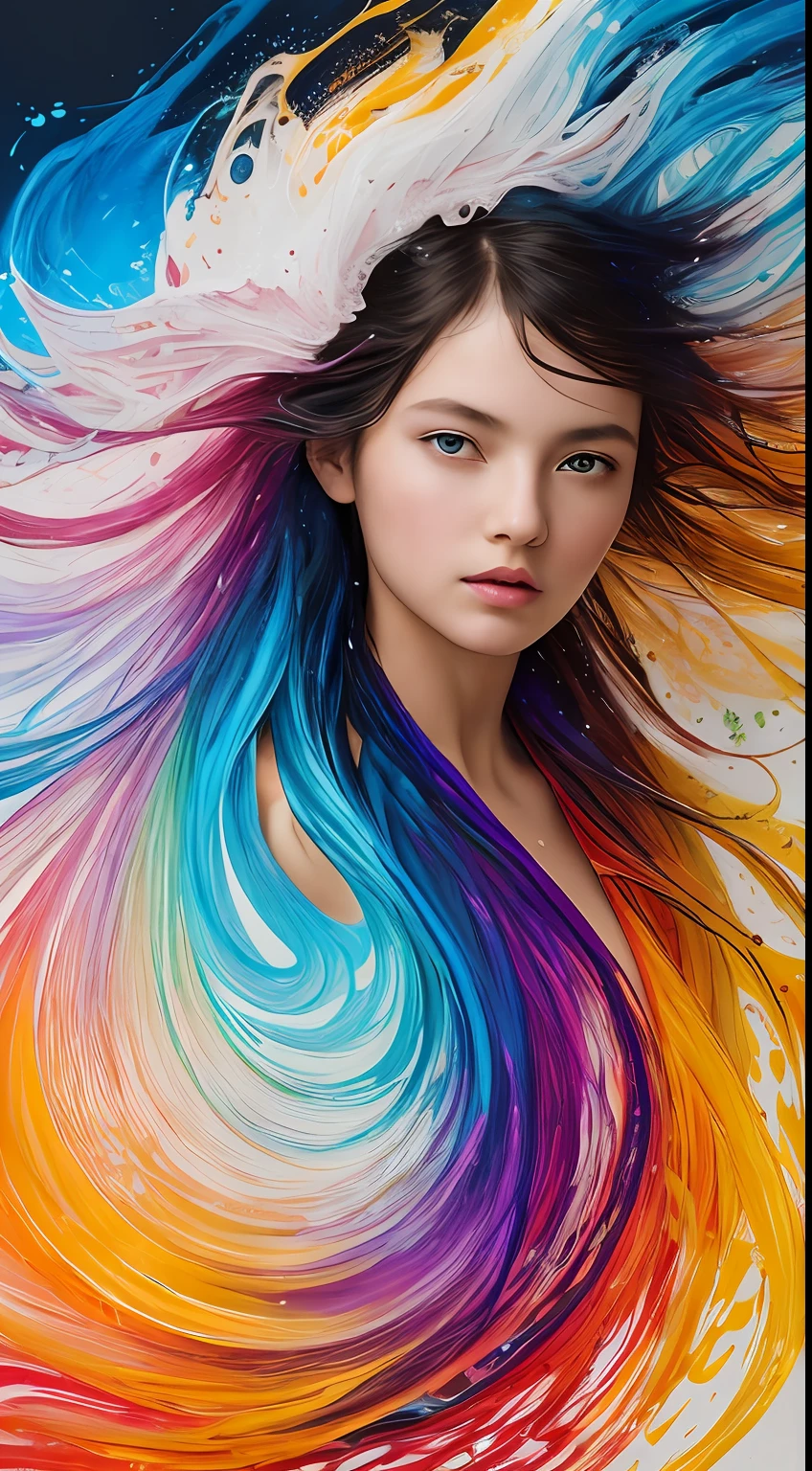 Colorful beautiful girl: a giru 8-years old, messy hair, oil painting, nice perfect face with soft skinice perfect face, blue yellow colors, light purple and violet additions, light red additions, intricate detail, splash screen, 8k resolution, masterpiece, cute face,artstation digital painting smooth veryBlack ink flow: 8k resolution photorealistic masterpiece: intricately detailed fluid gouache painting: by Jean Baptiste Mongue: calligraphy: acrylic: watercolor art, professional photography, natural lighting, volumetric lighting maximalist photoillustration: by marton bobzert:, complex, elegant, expansive, fantastical, wavy hair, vibrant