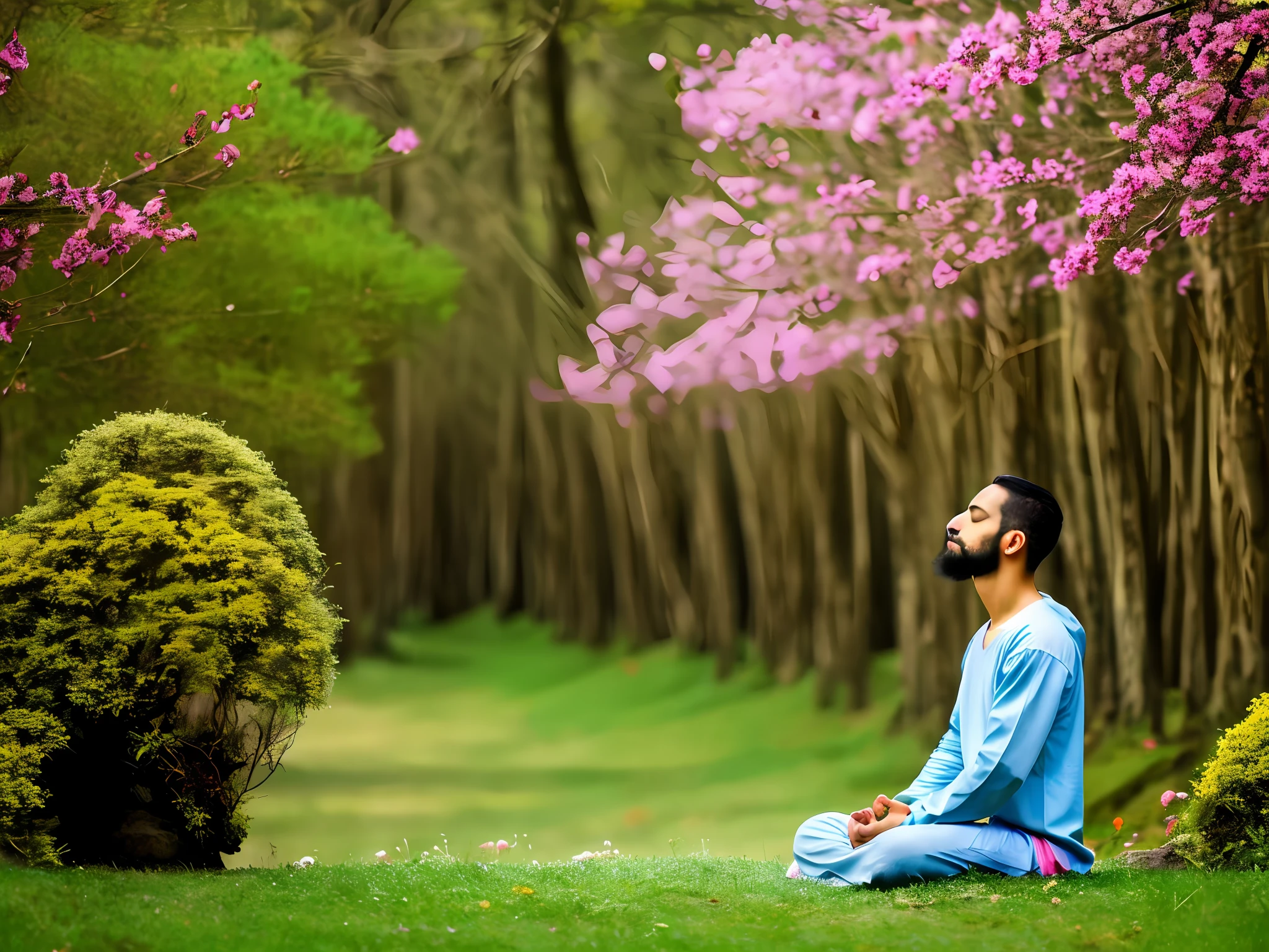 One image that could be well suited to the prayer mentioned is that of a person in meditation or prayer, cercada pela natureza, como um bosque tranquilo ou um campo com flores coloridas. This image would convey a sense of serenity, spiritual connection with nature and an atmosphere of peace, which is in tune with the tenor of the prayer.