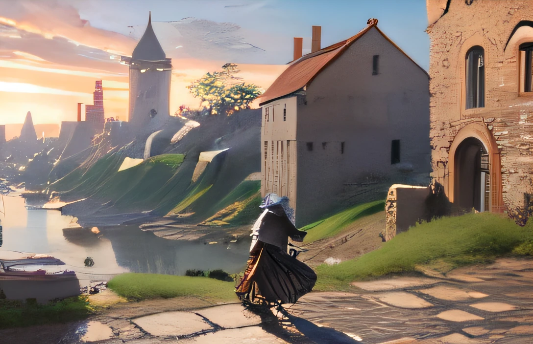 Old Towns of Medieval Europe　Ocean wind　Brick house　　stone pavement　　wreckage　crumble　devastated　Consuming　Anime of the 2020s　Screenshot of Anime Knight in Armor　ruin city