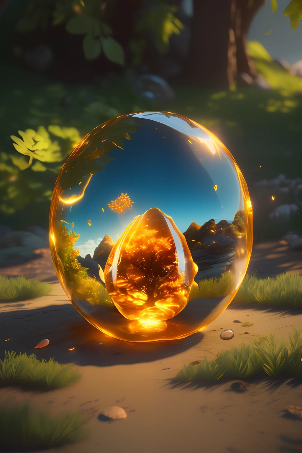 (( Soft capsules glowing in the sea:1.9))、 ((Inside is a glass ball with a picture of a tree, fantasy style 8 k octane render, super rendered in octane render, rendered in cinema4d, rendered in cinema 4 d, (Octane Render) fantasy-inspired, Photorealistic octane rendering, rendered in octane render, natural realistic render, ultra realistic 3d illustration, unreal engine 4k wallpaper