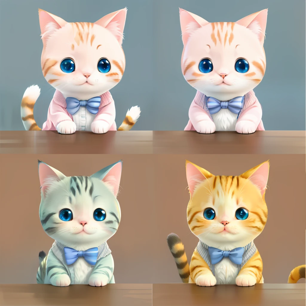 1 cute cat, 9 cat, 9 poses and expressions, cute, pink cardigan, blue eyes, two knots, freckles, different emotions, 8K
