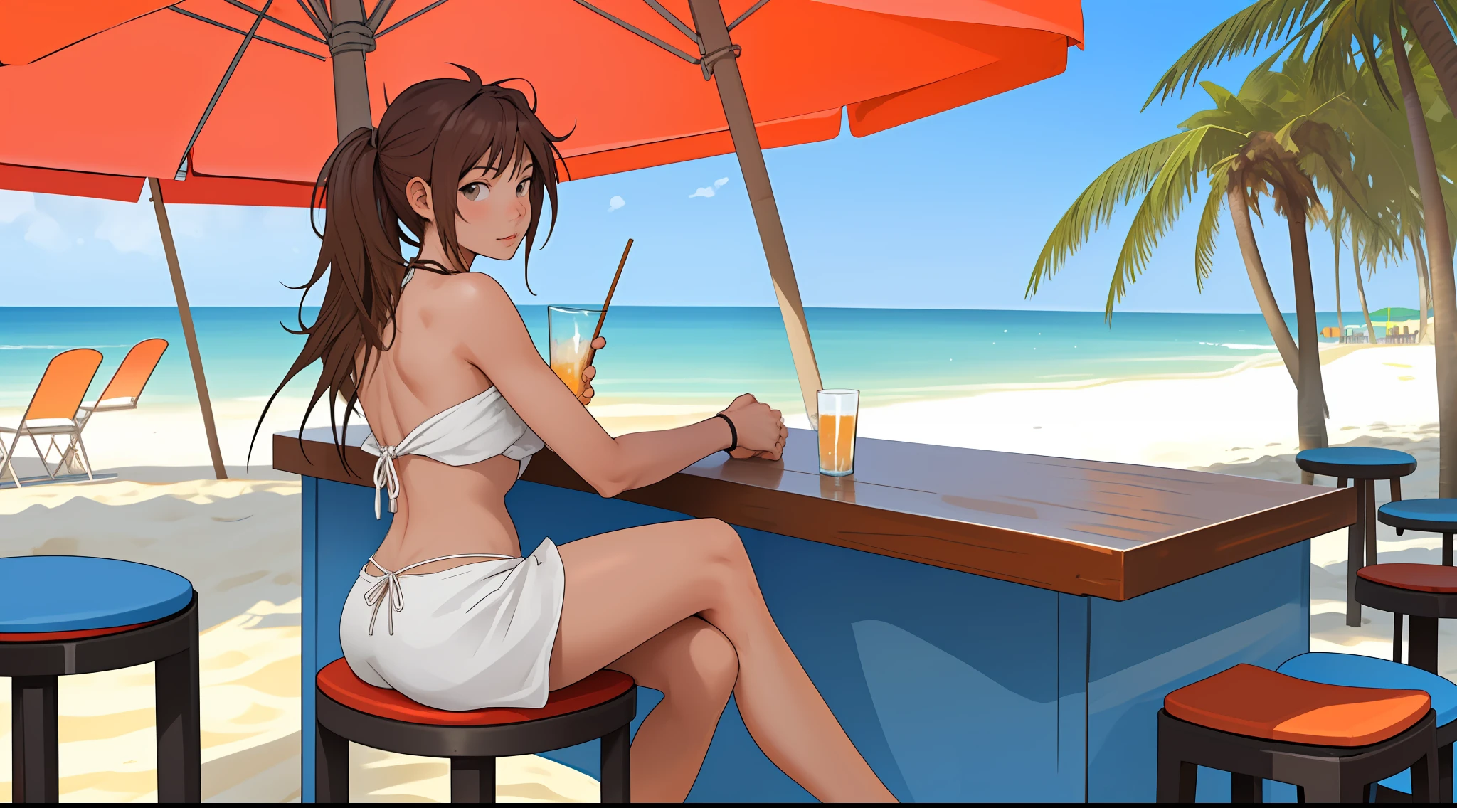 sitting on stool at beach bar