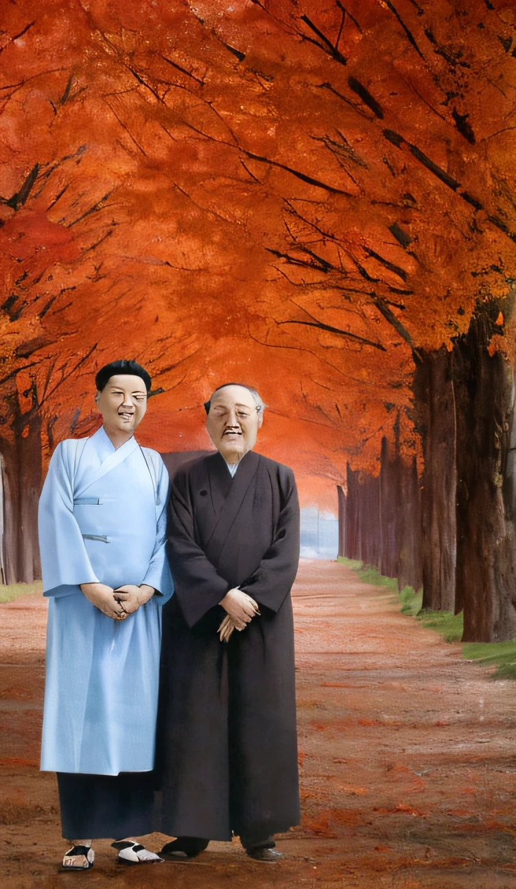 there are two people standing in a row of trees, inspired by Baiōken Eishun, inspired by Kaigetsudō Anchi, inspired by Kanō Tanshin, ao dai, junji ito and horiyoshi iii, inspired by Kaigetsudō Ando, ren xun and maruyama ōkyo