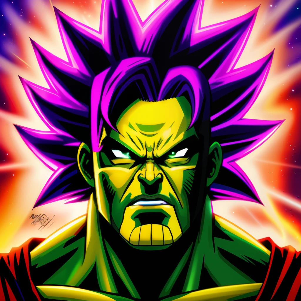 Super Saiyan Thanos glowing green hair real person