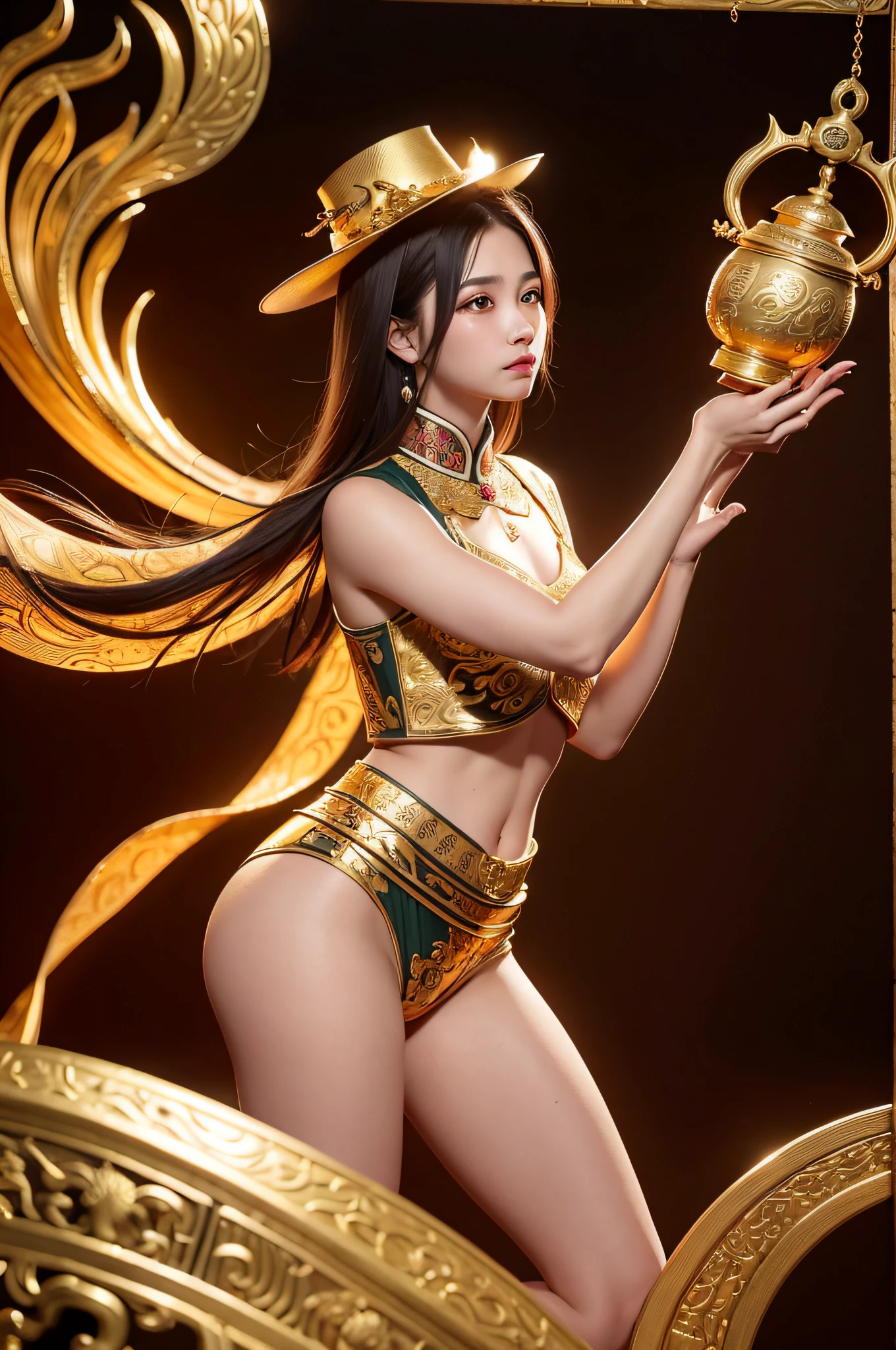 Ancient Chinese mythology, A wizard: 1.6, hand sign: 1.6, Gorgeous silk clothes, Wearing a golden mask, Wearing a hat: 1.9, Big eyes, Solemnity, (Void background: 1.6), power, Witchcraft, Eyes, respect, Hat, sacrifices, worship, Hairstyles, Mask, Golden scepter, Holy people, Silk fabric, complex patterns, Jade vessels, Ancient mythology, gold, Texture, Terracotta tie pattern, Hui shape pattern, Phoenix pattern Animal face pattern, complex texture, complex pattern, Tiger, an elephant, horn, Chinese Dragon, Phoenix, Rose finch, Phoenix, Divine Tree, eardrop, royalti, Ancient China, Samsung heap, Shang Dynasty, Ancient China, 3000 years ago, mito, Master color matching, Classic color scheme, Classic illustration, Classical classical painting, Ancient style, National style, mito, Movie color scheme
Good figure, Exquisite details, Master light and shadow, Master color matching, Realistic photos, 16k, the wallpaper, Master photography, Photographic works, movie level lighting, movie level lighting, cinematic ligh, Wallpapers, cinematic compositions