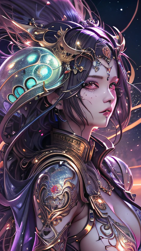 (best qualtiy,ultra - detailed,Most Best Illustration,Best Shadow,tmasterpiece,hight resolution,professionalartwork,famousartwork),Detailed eyes,beautidful eyes,closeup cleavage,sci-fy,colored sclera,Robotic eyes,face markings,tattooed,(fractalized,Fractal Eye),largeeyes,wide eyes,(Eye focus),sface focus,the eye of the universe,Close up of metal sculpture of woman with moon in hair,goddes。extremely high detail,goddess portrait,Highly detailed footage of the goddess,a stunning portrait of a goddess,Side image of the goddess,portrait of a beautiful goddess,(((Full body close-up of goddess))),Goddess of Hecate,portrait of a norse moon goddess,goddess of space and time、((masterpiece、top-quality、ultra-definition、hight resolution))、4K picture quality、