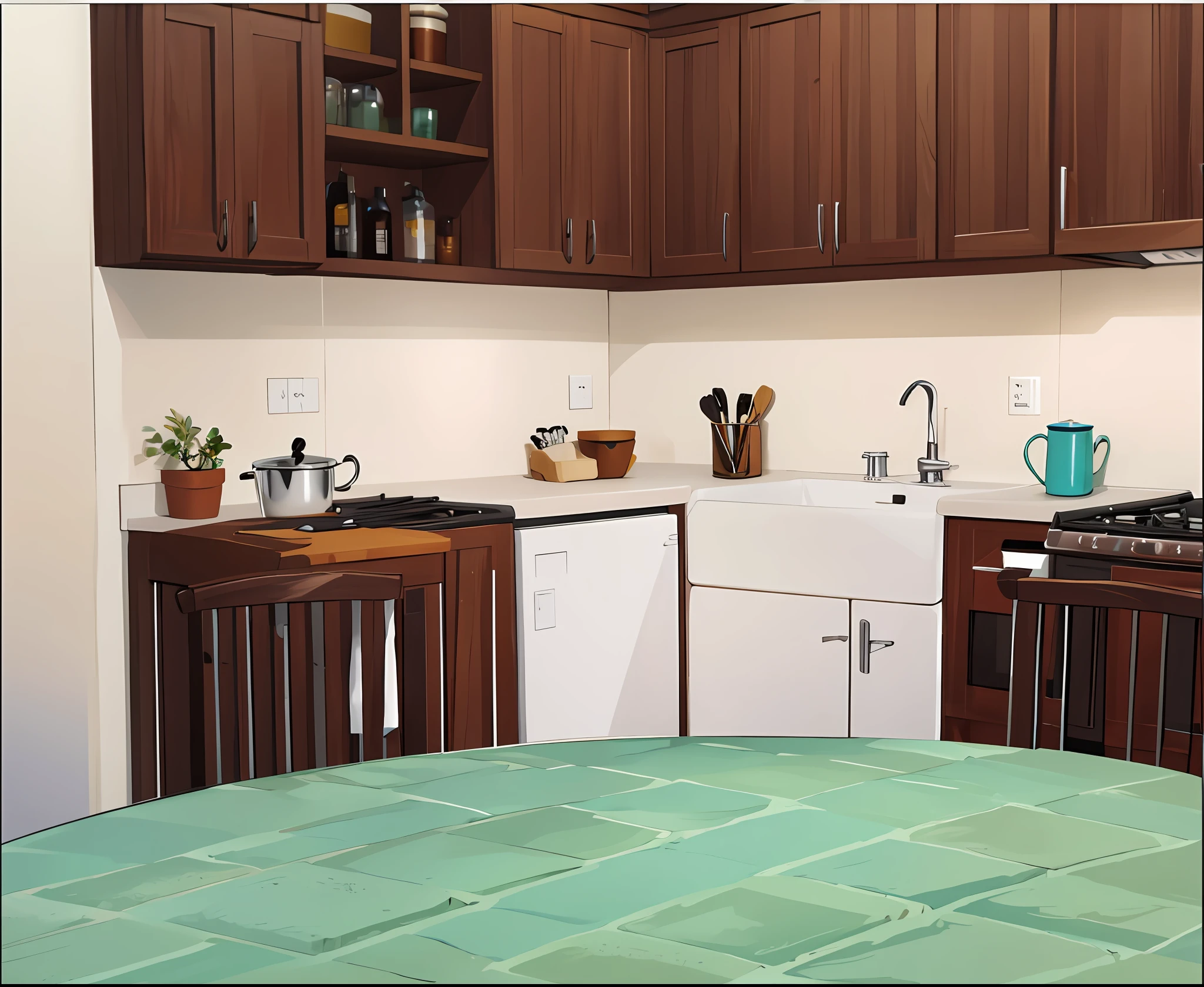 cozinha, mesa, toalha estampada xadrez , cadeira