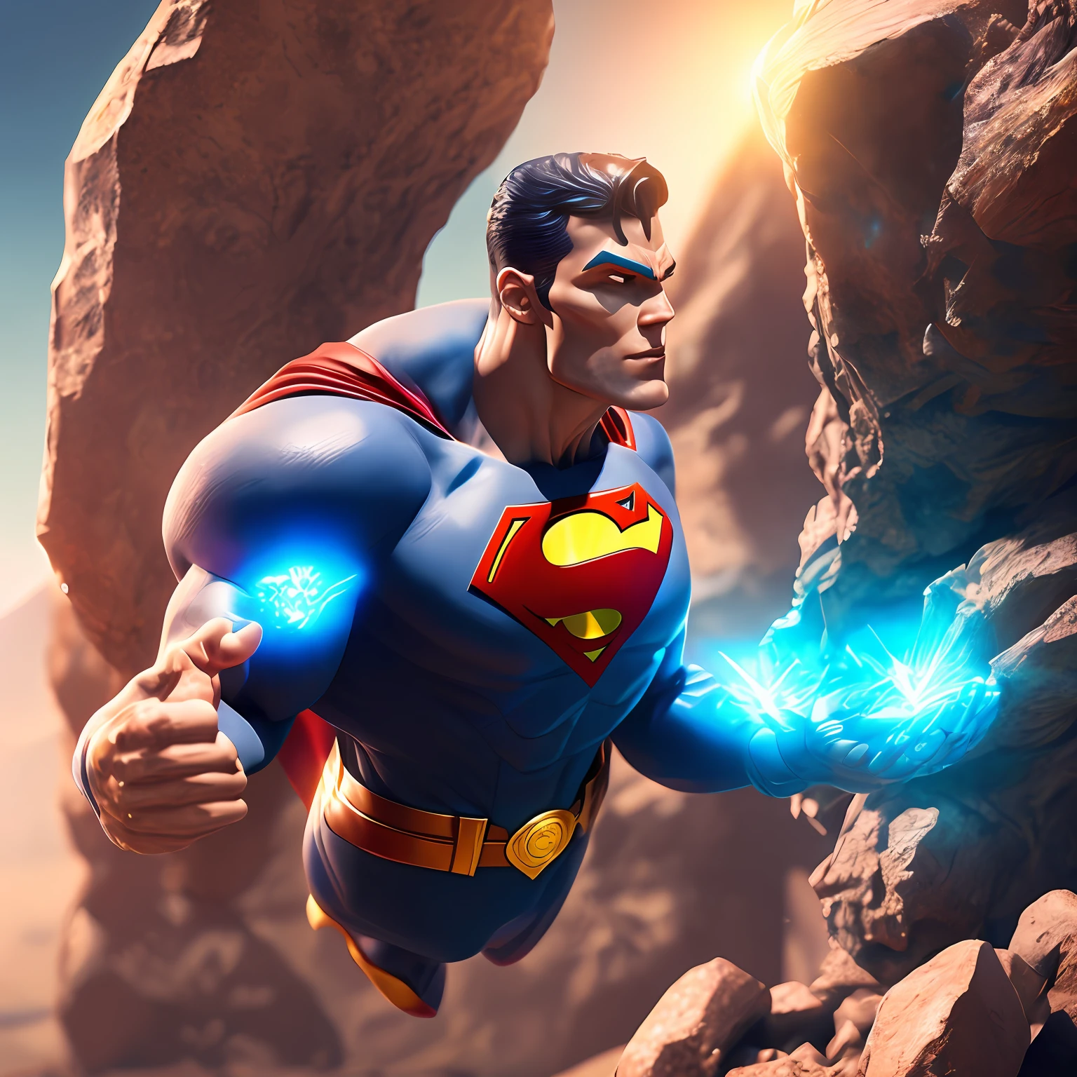 Super Man escupido em pedra de joia, Dreamlikeart belo mineral, rainbow crystals, ultra detalhado, amazing lighting, hiper detalhado, 8k, mecanismo irreal 5, 3D rendering