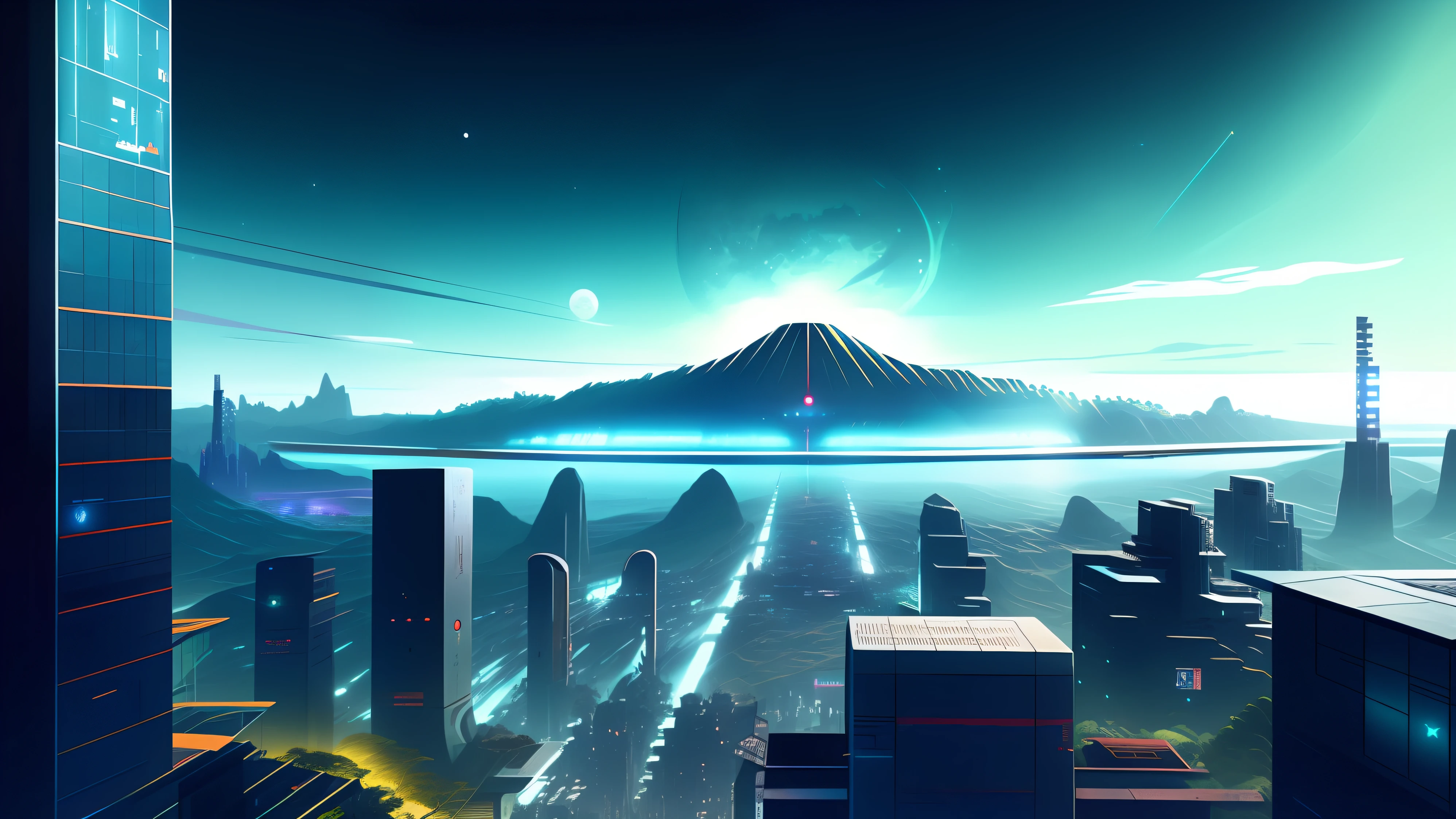 sci-fy,城市,in a panoramic view,starlights
