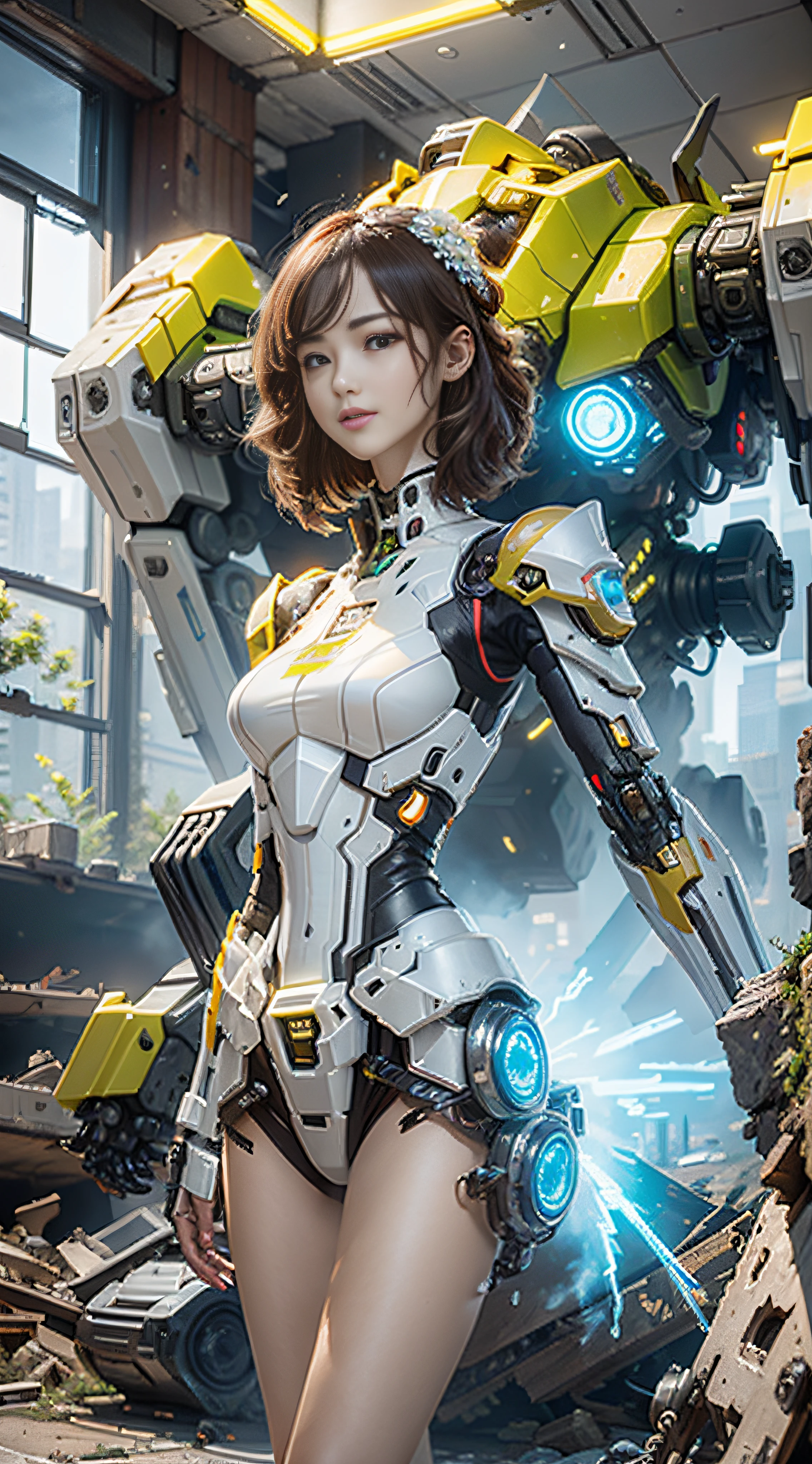 ((Best quality)), ((masterpiece)), (highly detailed:1.3), 3D,Shitu-mecha, beautiful cyberpunk women with her mecha in the ruins of city from a forgoten war, ancient technology,HDR (High Dynamic Range),Ray Tracing,NVIDIA RTX,Super-Resolution,Unreal 5,Subsurface scattering,PBR Texturing,Post-processing,Anisotropic Filtering,Depth-of-field,Maximum clarity and sharpness,Multi-layered textures,Albedo and Specular maps,Surface shading,Accurate simulation of light-material interaction,Perfect proportions,Octane Render,Two-tone lighting,Low ISO,White balance,Rule of thirds,Wide aperature,8K RAW,Efficient Sub-Pixel,sub-pixel convolution,luminescent particles,light scattering,Tyndall effect