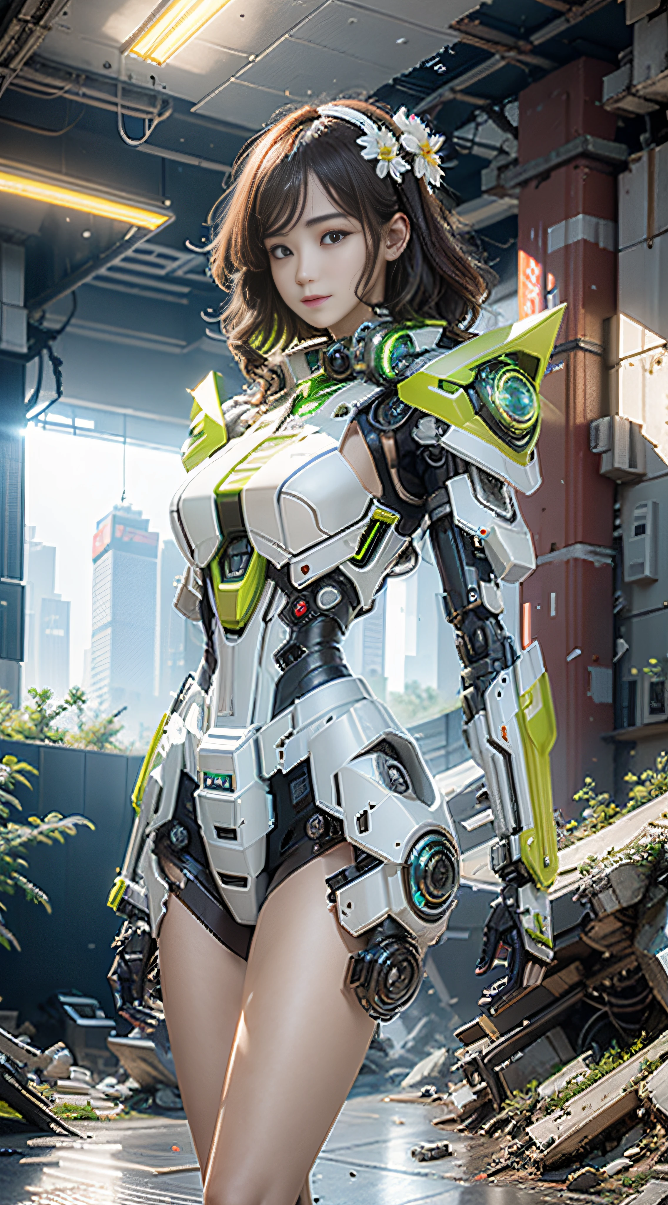 ((Best quality)), ((masterpiece)), (highly detailed:1.3), 3D,Shitu-mecha, beautiful cyberpunk women with her mecha in the ruins of city from a forgoten war, ancient technology,HDR (High Dynamic Range),Ray Tracing,NVIDIA RTX,Super-Resolution,Unreal 5,Subsurface scattering,PBR Texturing,Post-processing,Anisotropic Filtering,Depth-of-field,Maximum clarity and sharpness,Multi-layered textures,Albedo and Specular maps,Surface shading,Accurate simulation of light-material interaction,Perfect proportions,Octane Render,Two-tone lighting,Low ISO,White balance,Rule of thirds,Wide aperature,8K RAW,Efficient Sub-Pixel,sub-pixel convolution,luminescent particles,light scattering,Tyndall effect