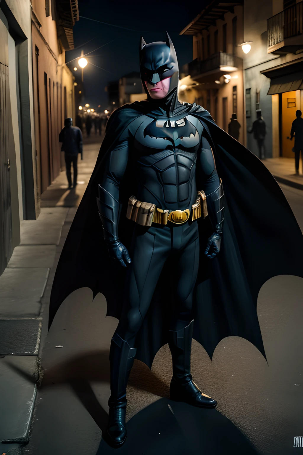 michael keaton como batman pintado en un grafiti en una ciudad colonial
