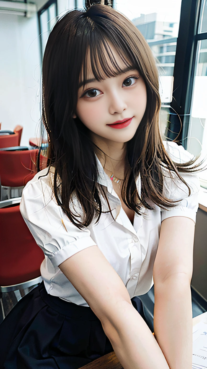 ((8K,RAW photos,top Quority,tmasterpiece),HD RAW color photo professional close-up Photograph,(realisticlying,realisticlying:1.37),(HighestQuali),(Best shadow),(Most Best Illustration),鎖骨((The large)),((,Raised sexy,超高分辨率,HD CG unifies 8K wallpapers,physically-based renderingt,cinmatic lighting),(aegyo sal:1),18 years old girls,(grey blazer,Ribbons,sockes,High School Uniforms:1.2),high school classroom, beatiful detailed eyes,Light on the face,((full body shot shot:1.2)),,(Upper Eye,grinning smile:1.2),shiny skins,(((brunette color hair,bob hair:1.2))),(thick thight),ulzang-6500-v1.1:0.2,is shy,(flash lights:1.2),NSFW,(puffynipple),((tempting pose:1.2,big breasts enchanting:1.2)),(Idle),(Sit at a desk in the classroom:1.2)),((Good anatomy:1.2)),((Bright and refreshing classroom,The background is blurred out: 1.2)),s the perfect face,cute face,(low angle shot:1.2)