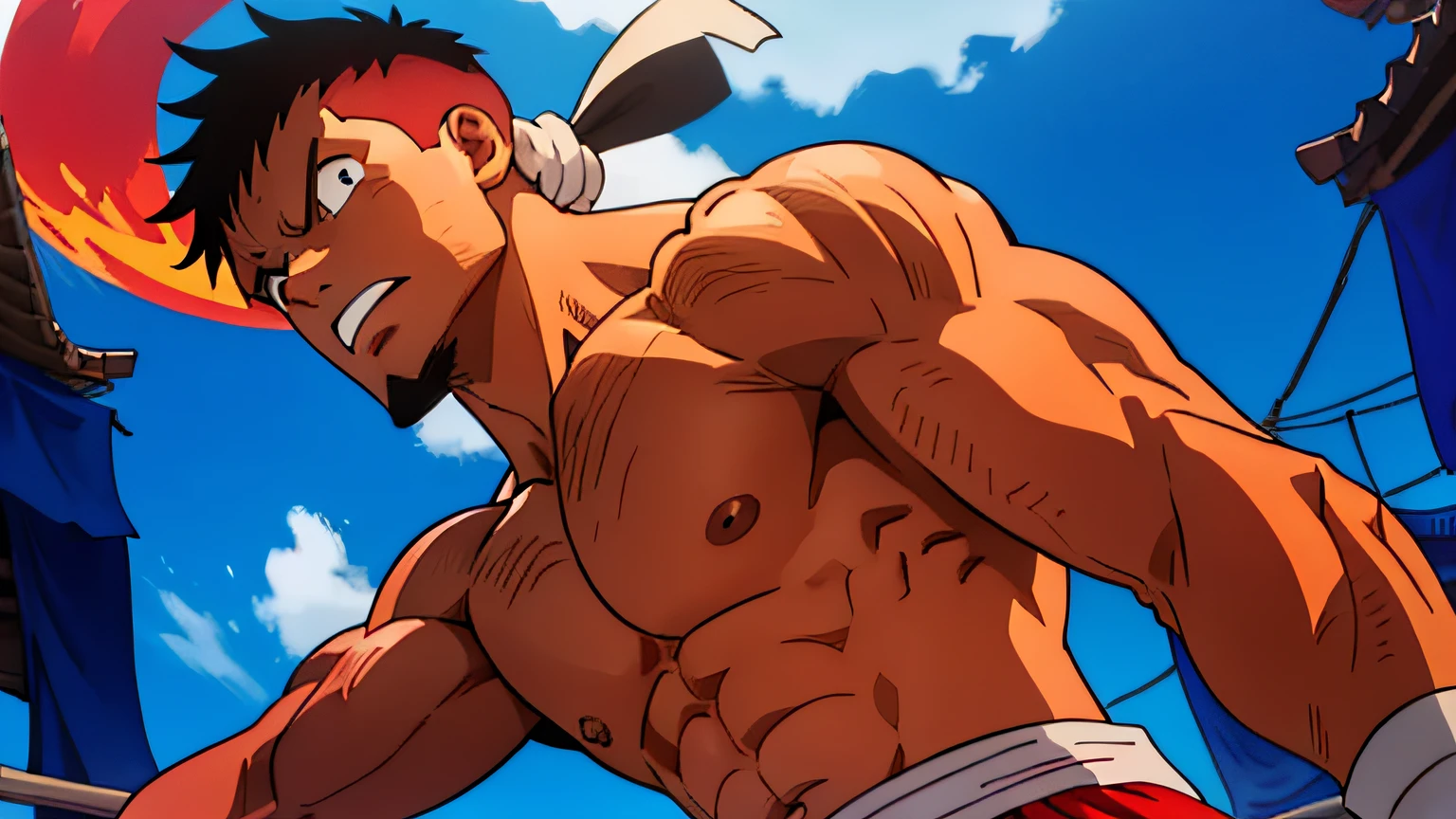 fighter muay thai, buakaw, muscle, cartoon, animated, anime, homem