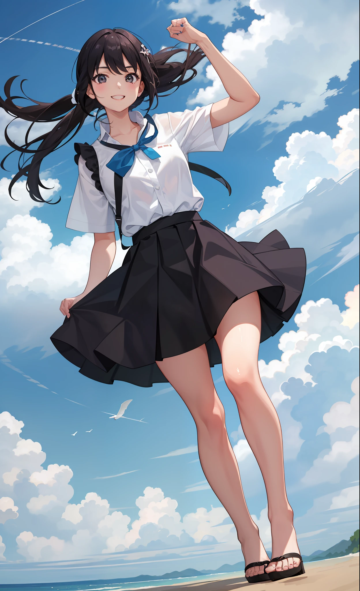 1girl in、A smile、The shirt、Blouse、skirt by the、(small tits)Chilarism、movement、summer clothing、