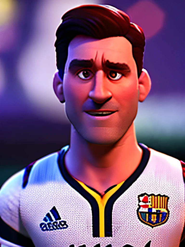 Lionel Messi, (pixar style) (masterpiece:1.2) (bokeh) (best quality) (detailed skin) (detailed texture) (8k) (claymation) (cinematic lighting) (sharp focus