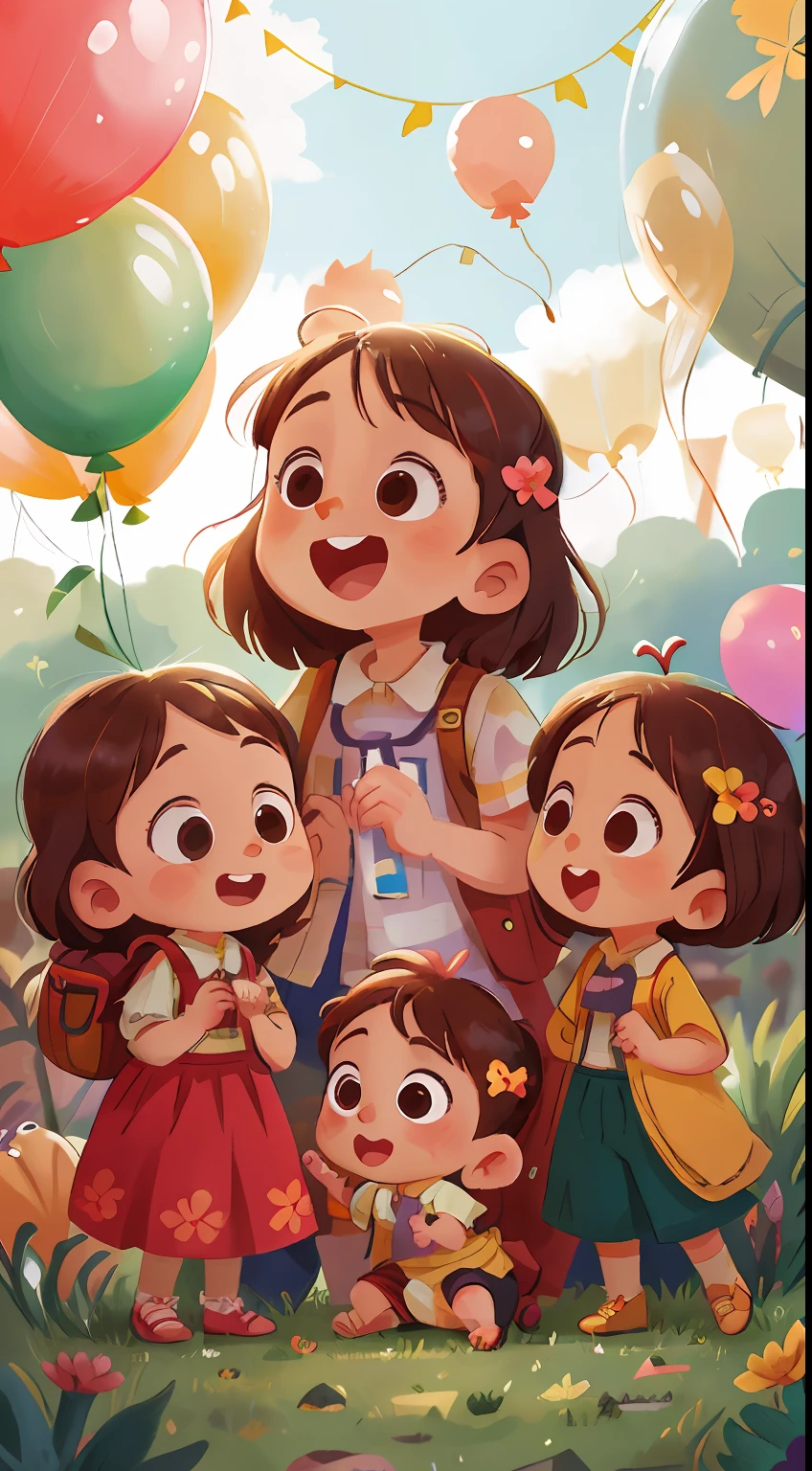 One for girls, zoo, many balloons, happy, happy, perfect quality, clear focus (clutter - home: 0.8), (masterpiece: 1.2) (realistic: 1.2) (bokeh) (best quality) (detailed skin: 1.3) (intricate details) (8K) (detail eyes) (sharp focus), (happy) whole body, two children, clean background, long view composition, 85MM SHOT