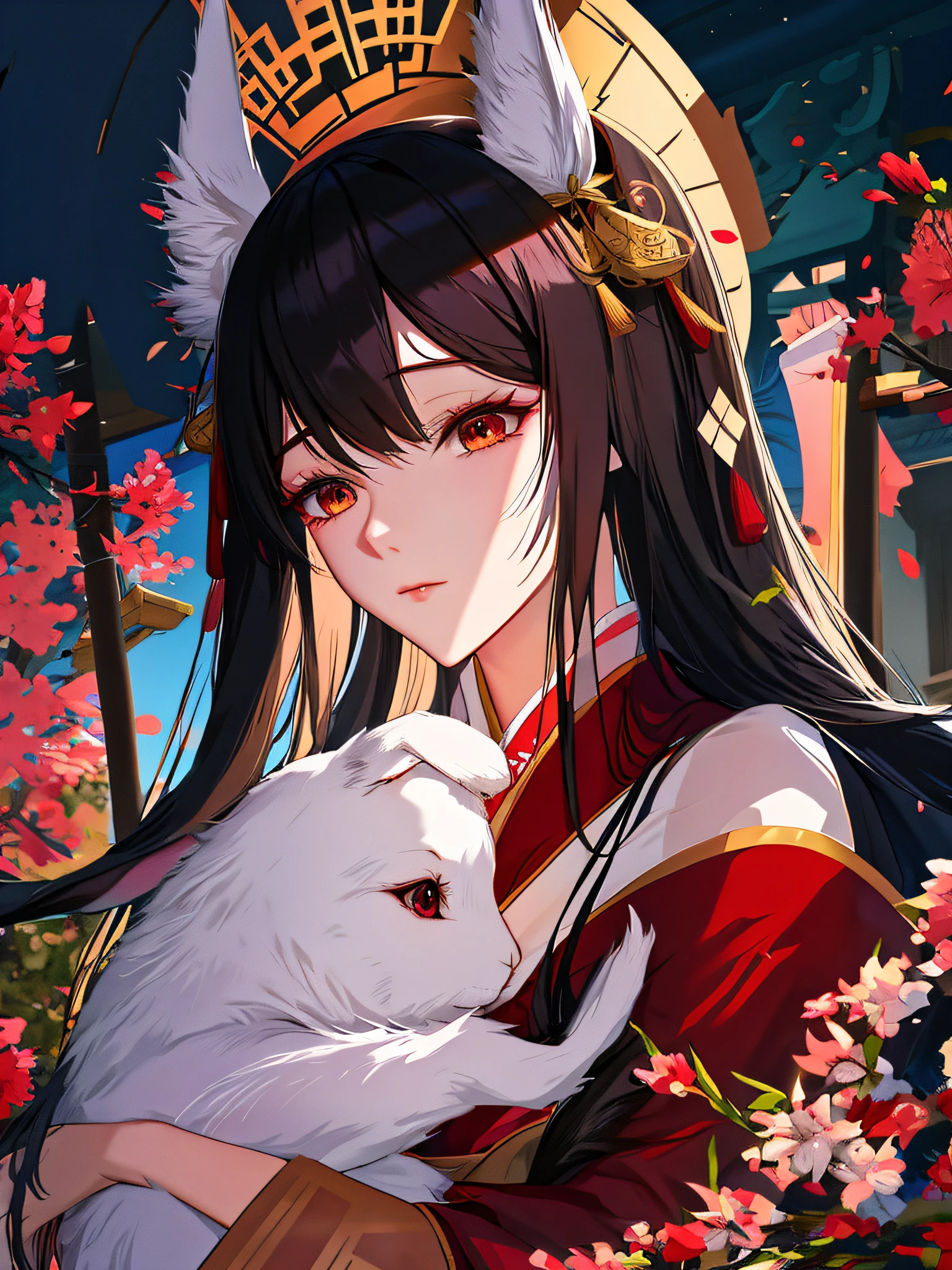 anime girl with a rabbit in her arms, guweiz, artwork in the style of guweiz, palace , a girl in hanfu, by Yang J, 中 元 节, by Ni Tian, by Ni Duan, anime style 4 k, chinese girl, by Ye Xin, alice x. zhang, cute detailed digital art